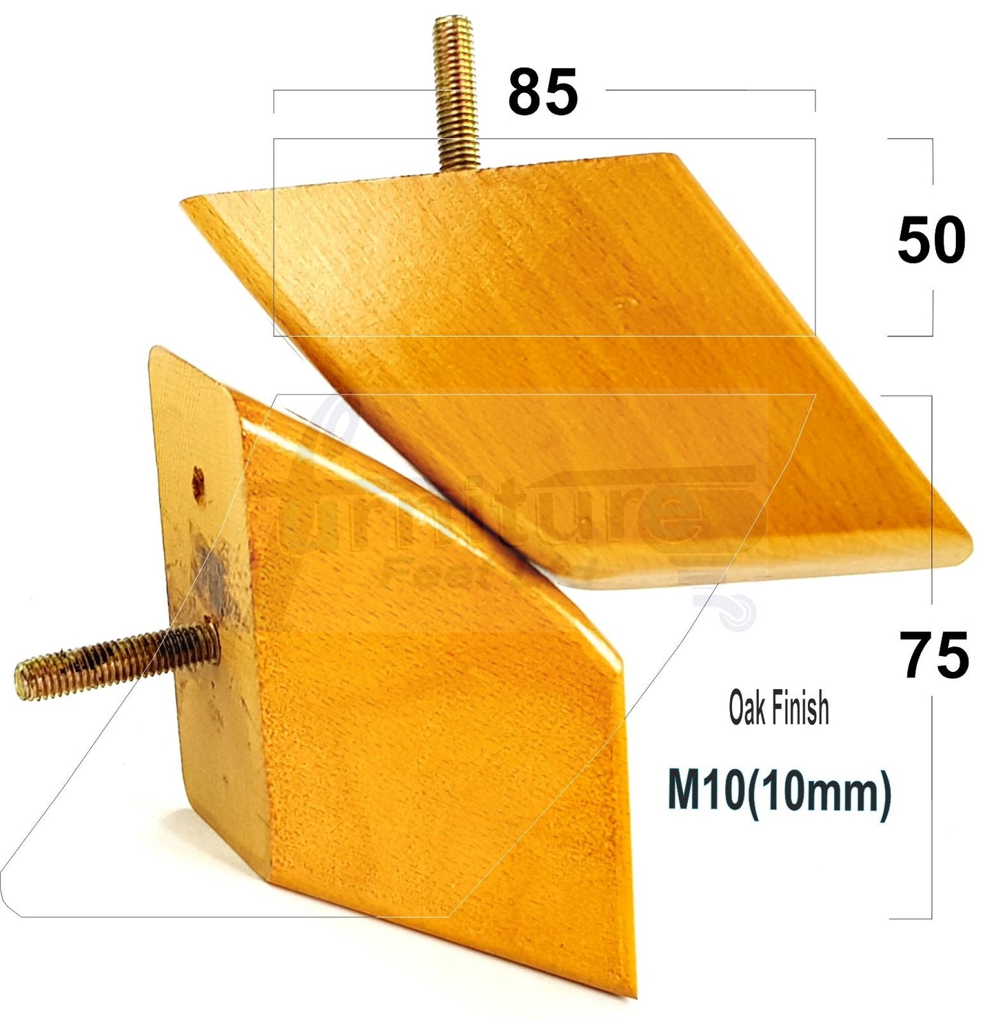 4x Wooden Furniture Legs 75mm High Replacement Sofa Feet 10mm Thread
