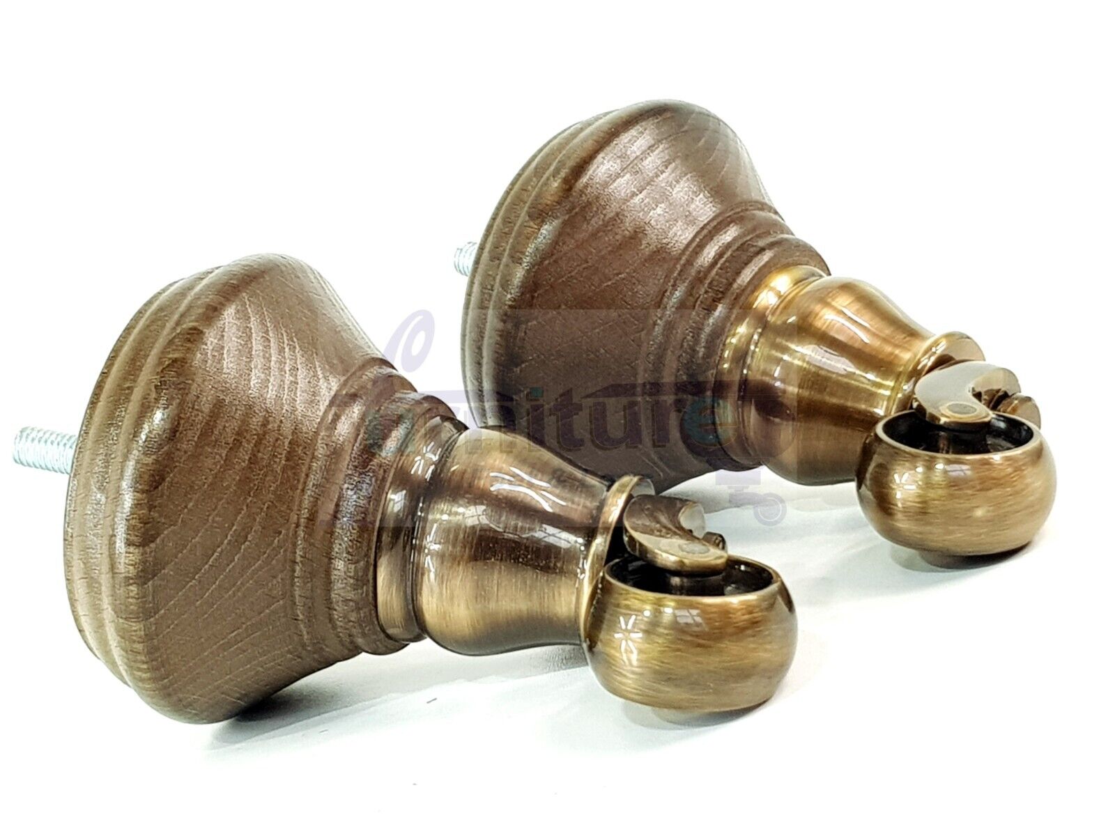 4x Antique Brown Stain Wooden Furniture Sofa Legs M8 With Castors Replacment Chair Settee Feet 115mm - 125mm High