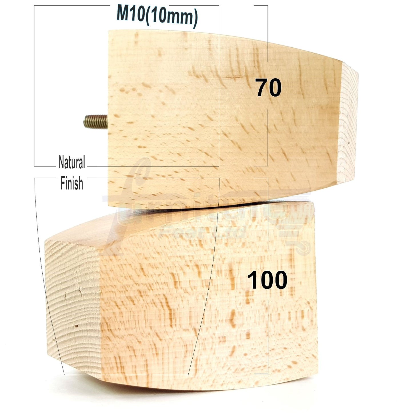 Set Of 4 Square Block Solid Wood Furniture Feet Replacement Legs 100mm High M10 Thread