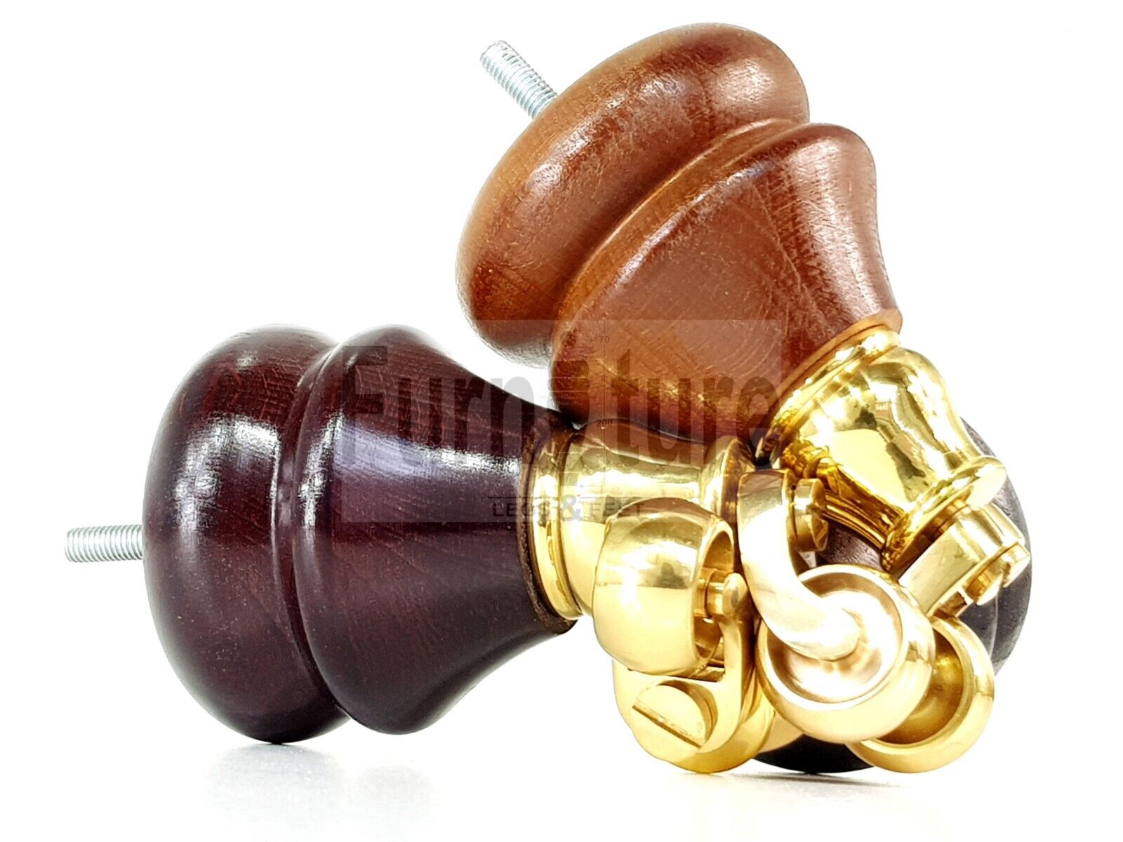 Set Of 4 Turned Furniture Wood Feet With Brass Castors 140mm Sofas Chairs Settee Cabinets Beds M8(8mm)