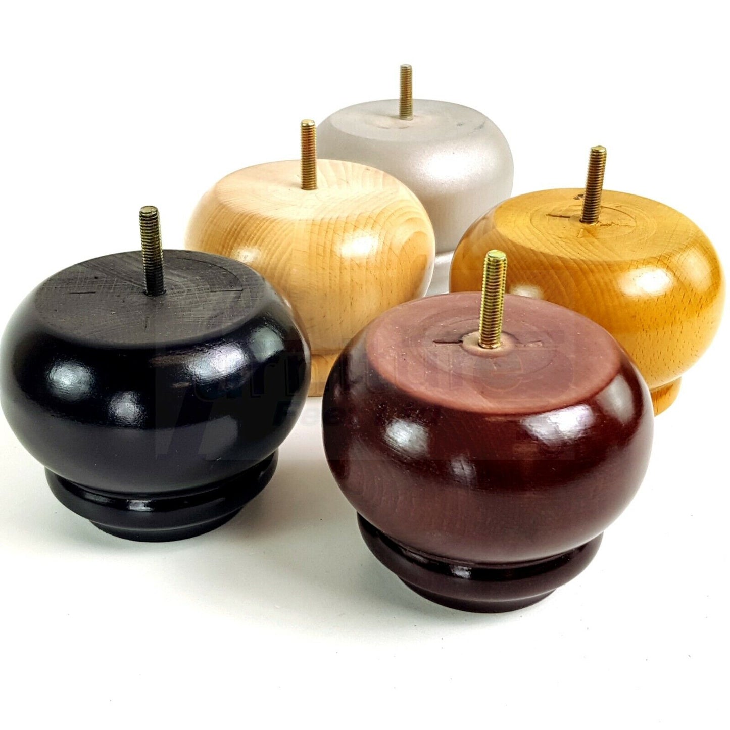 Set Of 4 Turned Wooden Furniture Legs Replacement Feet 90mm High 8mm Thread