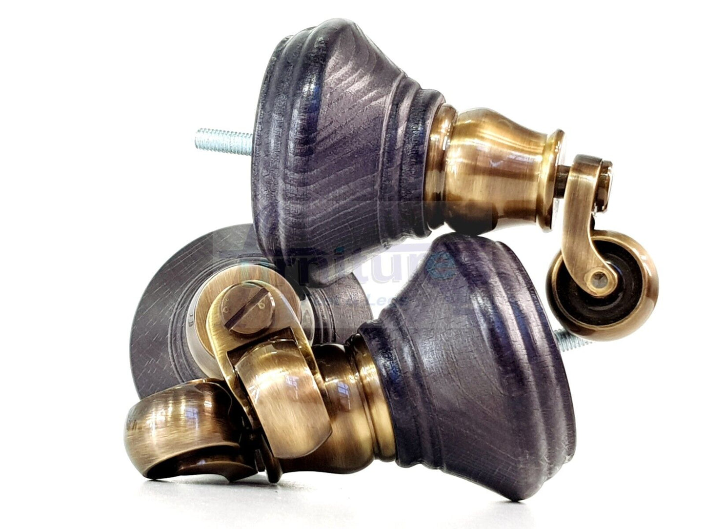 4x Black Stain Wooden Furniture Sofa Legs M8 With Castors Replacment Chair Settee Feet 115mm - 125mm High