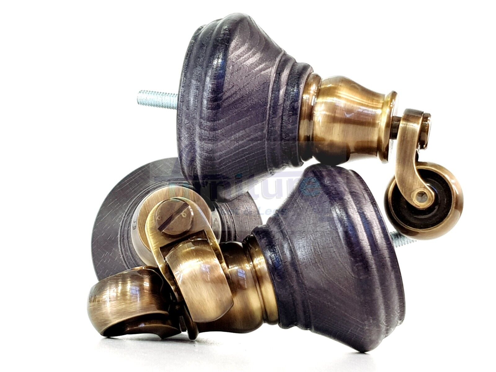 4x Black Stain Wooden Furniture Sofa Legs M8 With Castors Replacment Chair Settee Feet 115mm - 125mm High