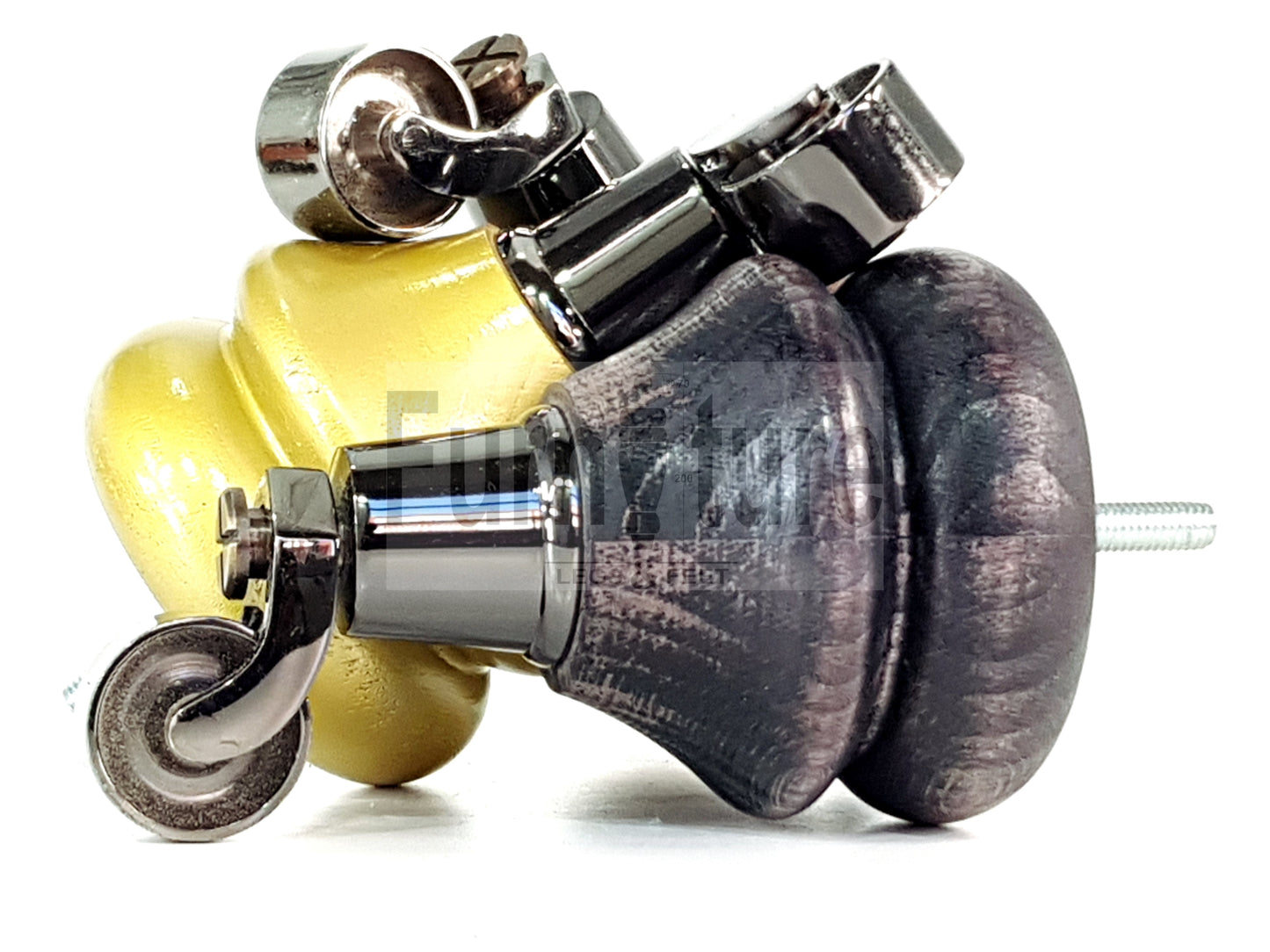 Set Of 4 Turned Furniture Wood Feet With Black Castors 140mm Sofas Chairs Settee Cabinets Beds M8(8mm)