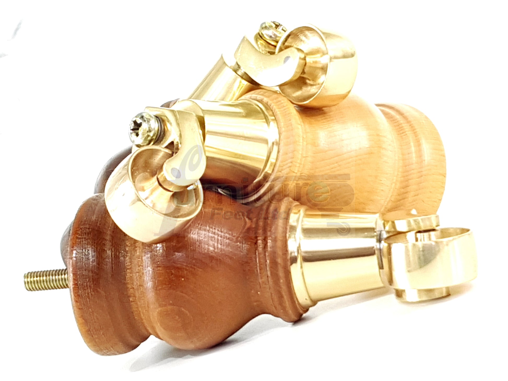 4x Turned Wood Furniture Feet With Brass Castors M8 Chair Sofa Settee Legs 140mm