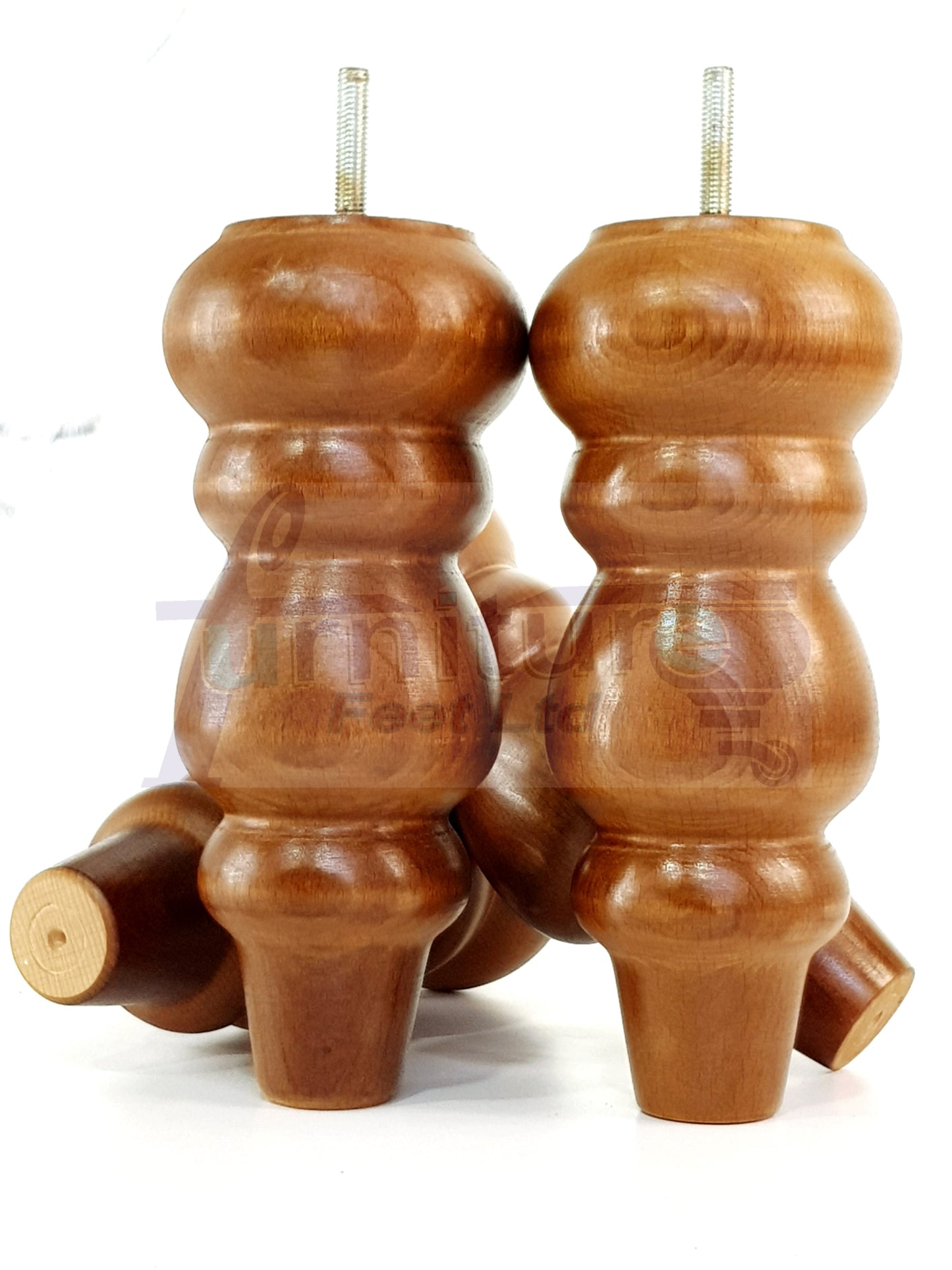 4 Solid Wood Furniture Legs Replacement Turned Feet 200mm High M8(8mm) Thread: Dark Oak
