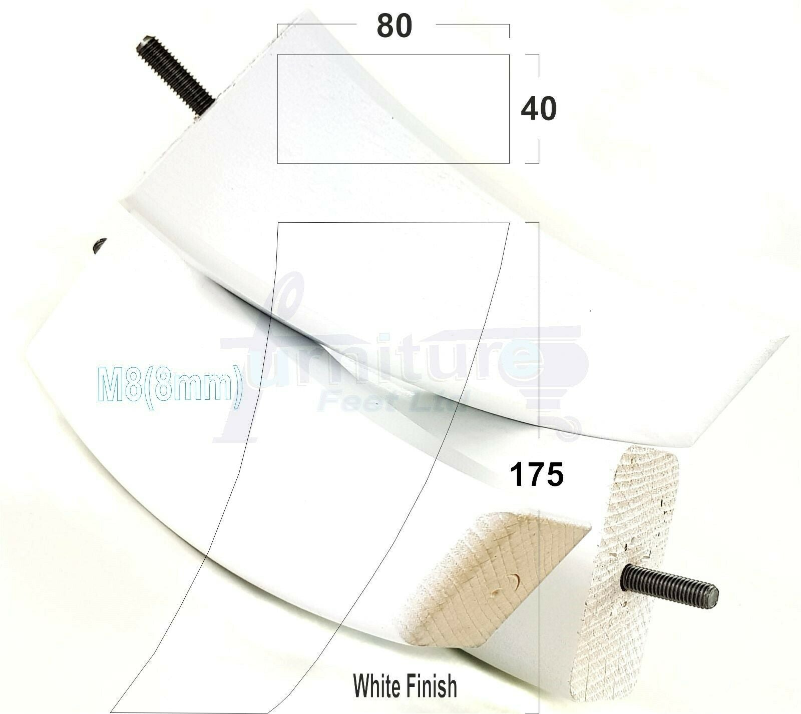 SET OF 4 WOODEN FURNITURE FEET 175mm HIGH REPLACEMENT SOFA LEGS 8mm Thread