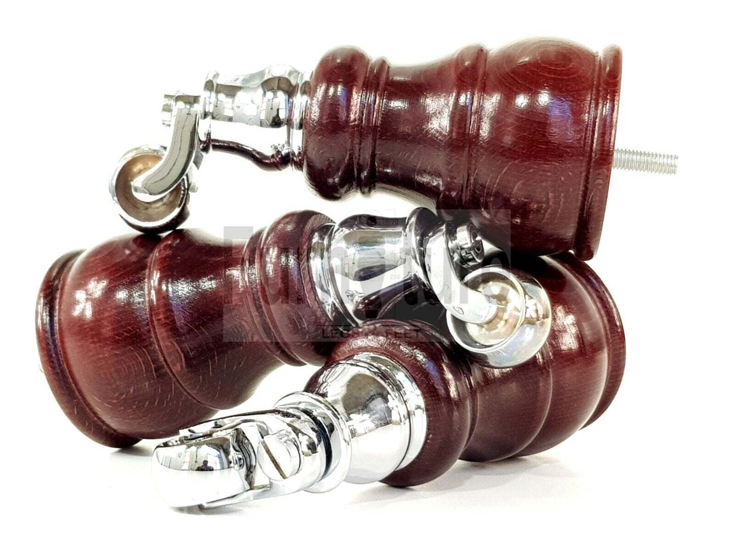 4 Turned Wood Feet Mahogany Castor Legs Chair Furniture Stools Sofa Chairs M8 160mm 6 Inch High