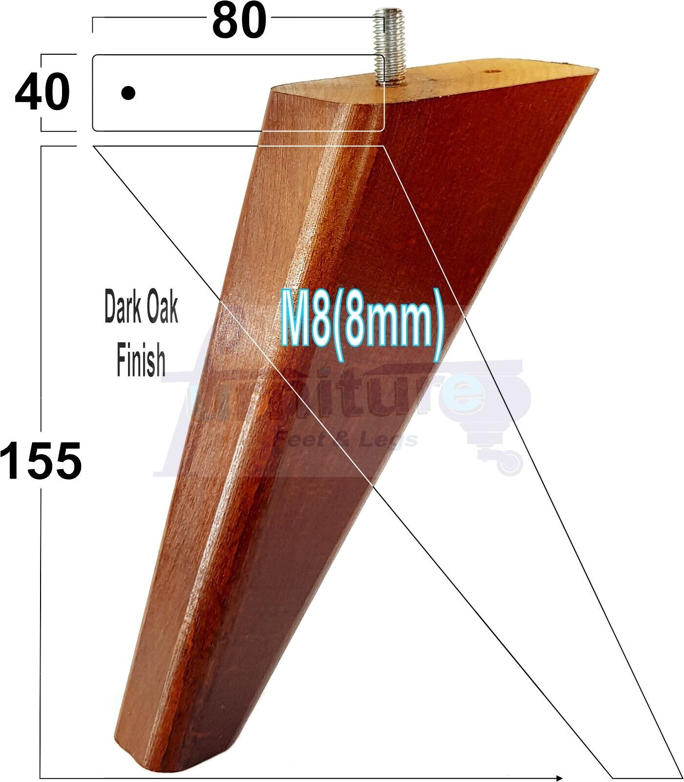 4 Replacement Tapered Feet 155mm High Wood Angled Furniture Legs 6 Inches Tall Chairs Stools Sofa's Beds Settee Cabinets M8