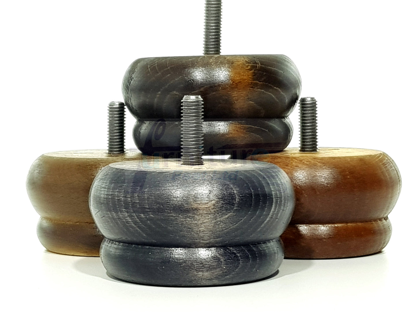 4 Wood Bun Feet Replacement Furniture Legs 50mm High M10 Thread Chairs Beds