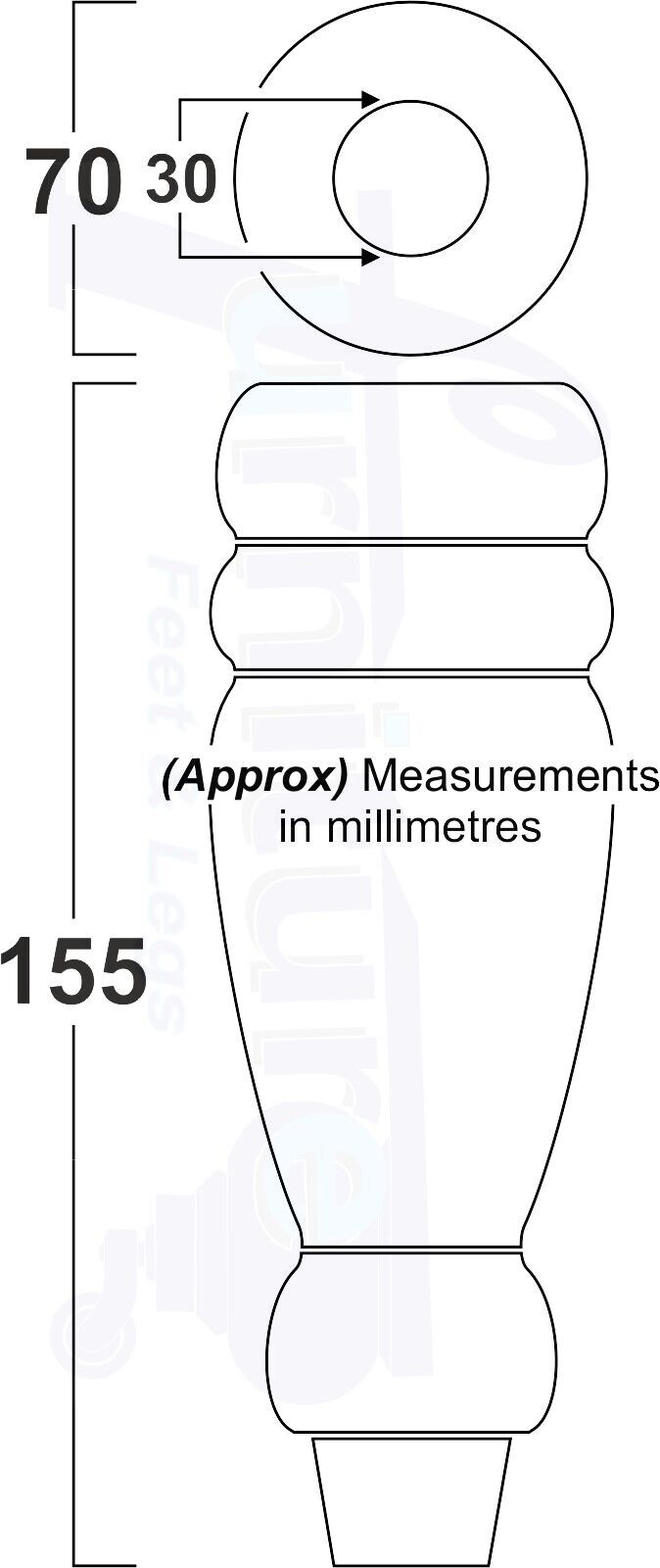 Set Of 4 Turned Wood Furniture Replacement Feet 155mm High 8mm Tread