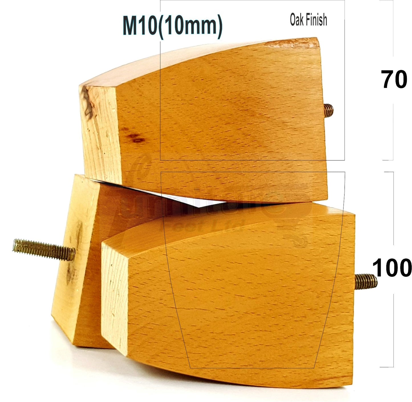 Set Of 4 Square Block Solid Wood Furniture Feet Replacement Legs 100mm High M10 Thread