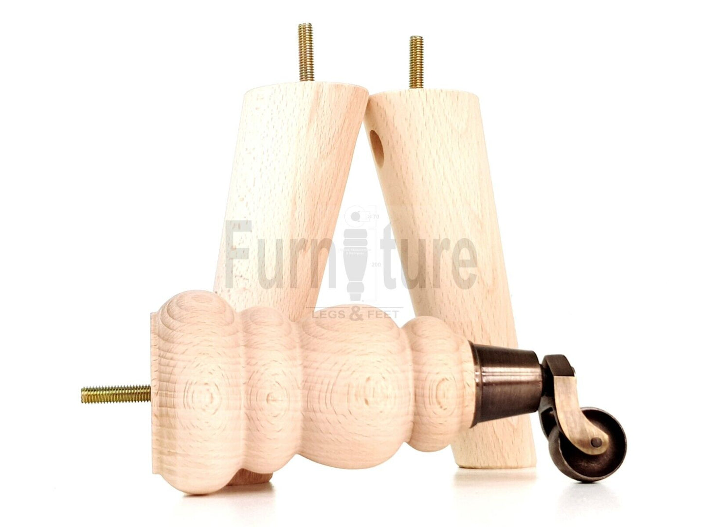 2x Furniture Antique Castor Legs & 2x Angled Solid Wooden Feet M8 Chairs Sofa 200mm High