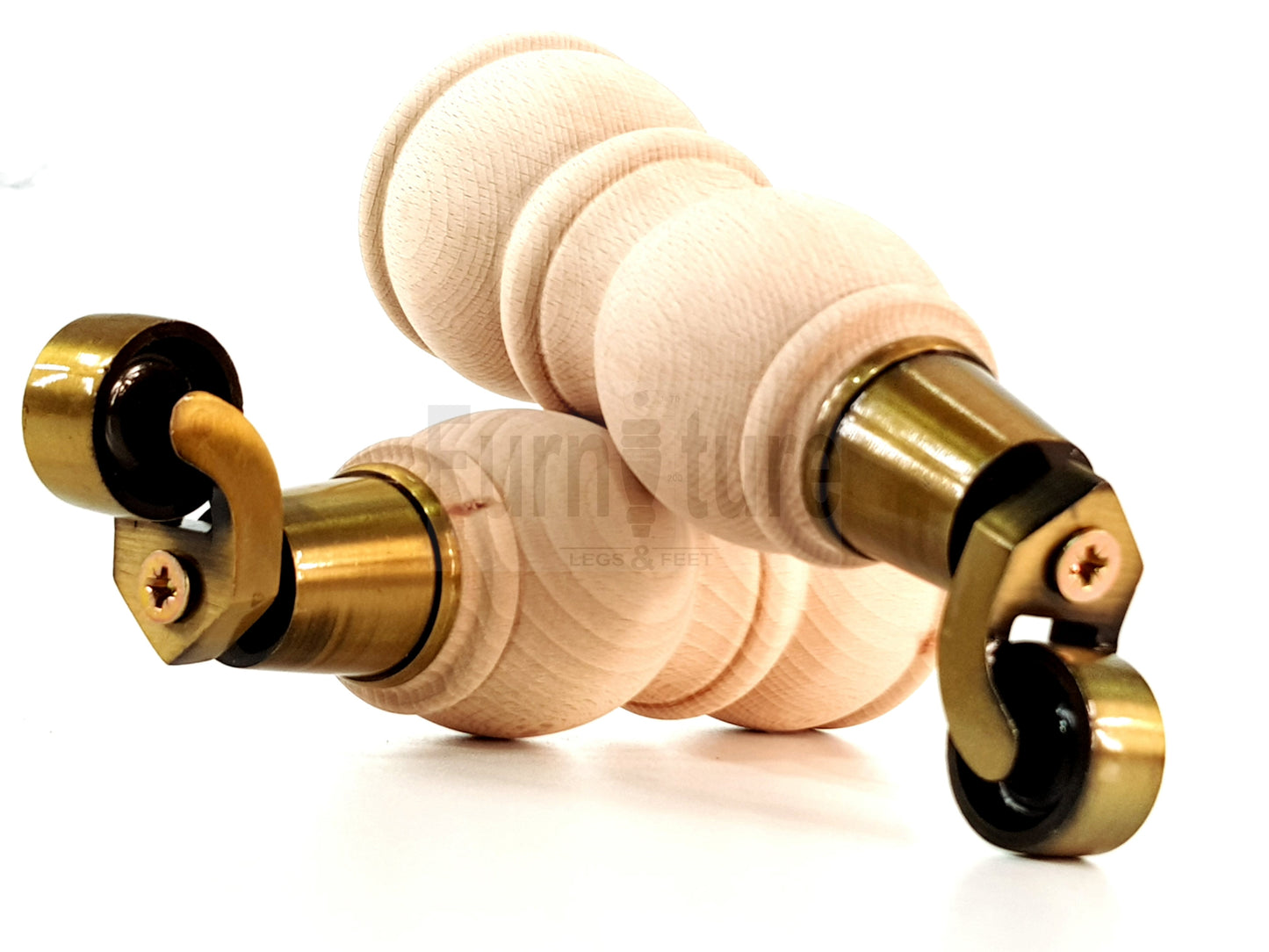 4 Turned Wood Furniture Feet With Castor 205mm High Legs Raw Wood M8 Sofas Chairs Stools Cabinets 8 Inches Tall 