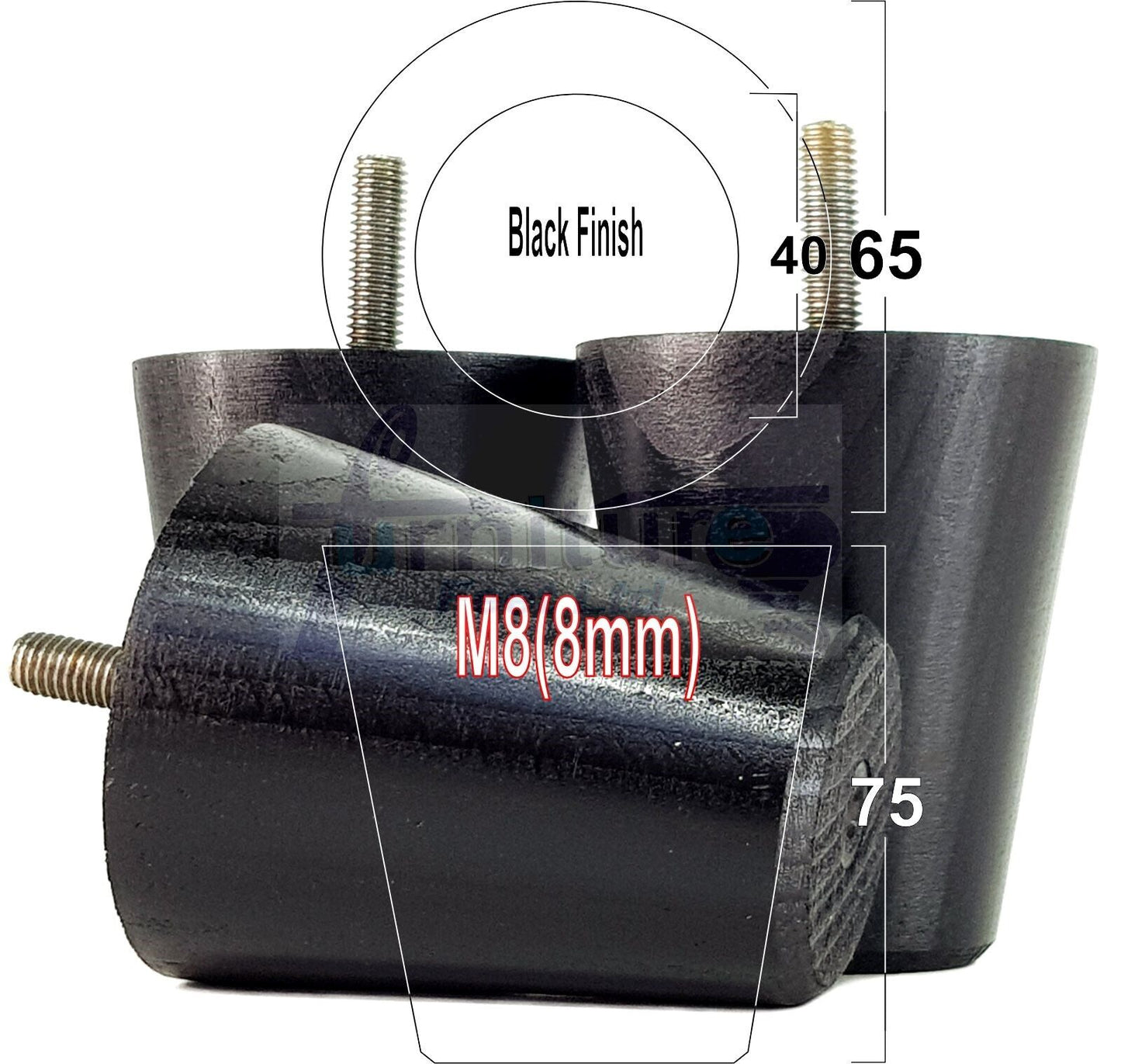 4x Solid Wood Turned Furniture Legs Replacement Bun Feet 75mm High Chairs Stools Sofa's Beds Settee M8