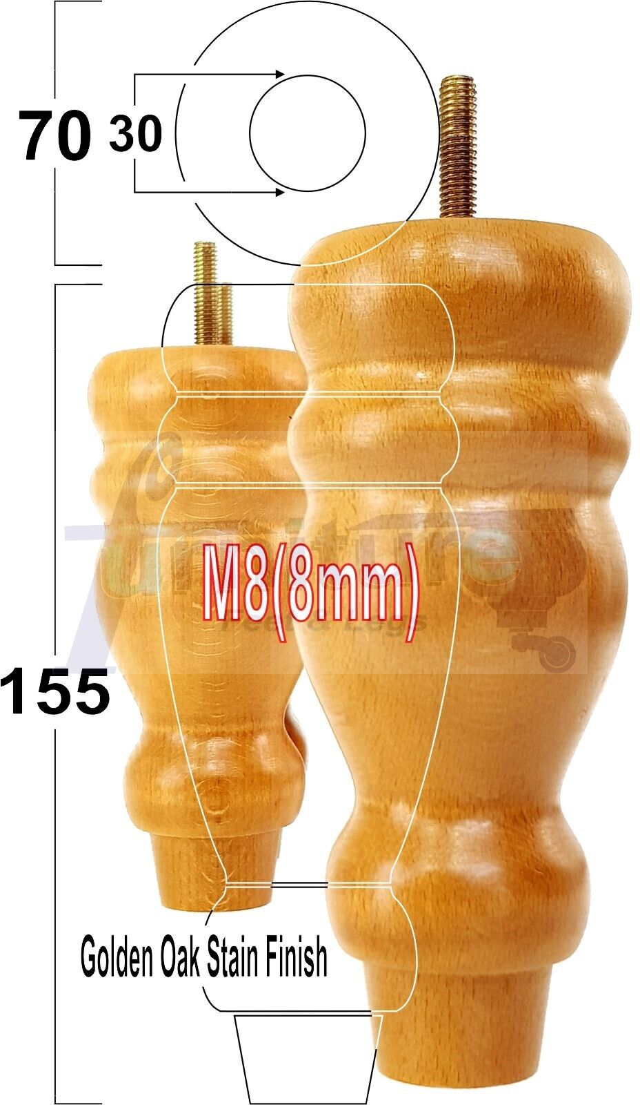 Set Of 4 Turned Wood Furniture Replacement Feet 155mm High 8mm Tread