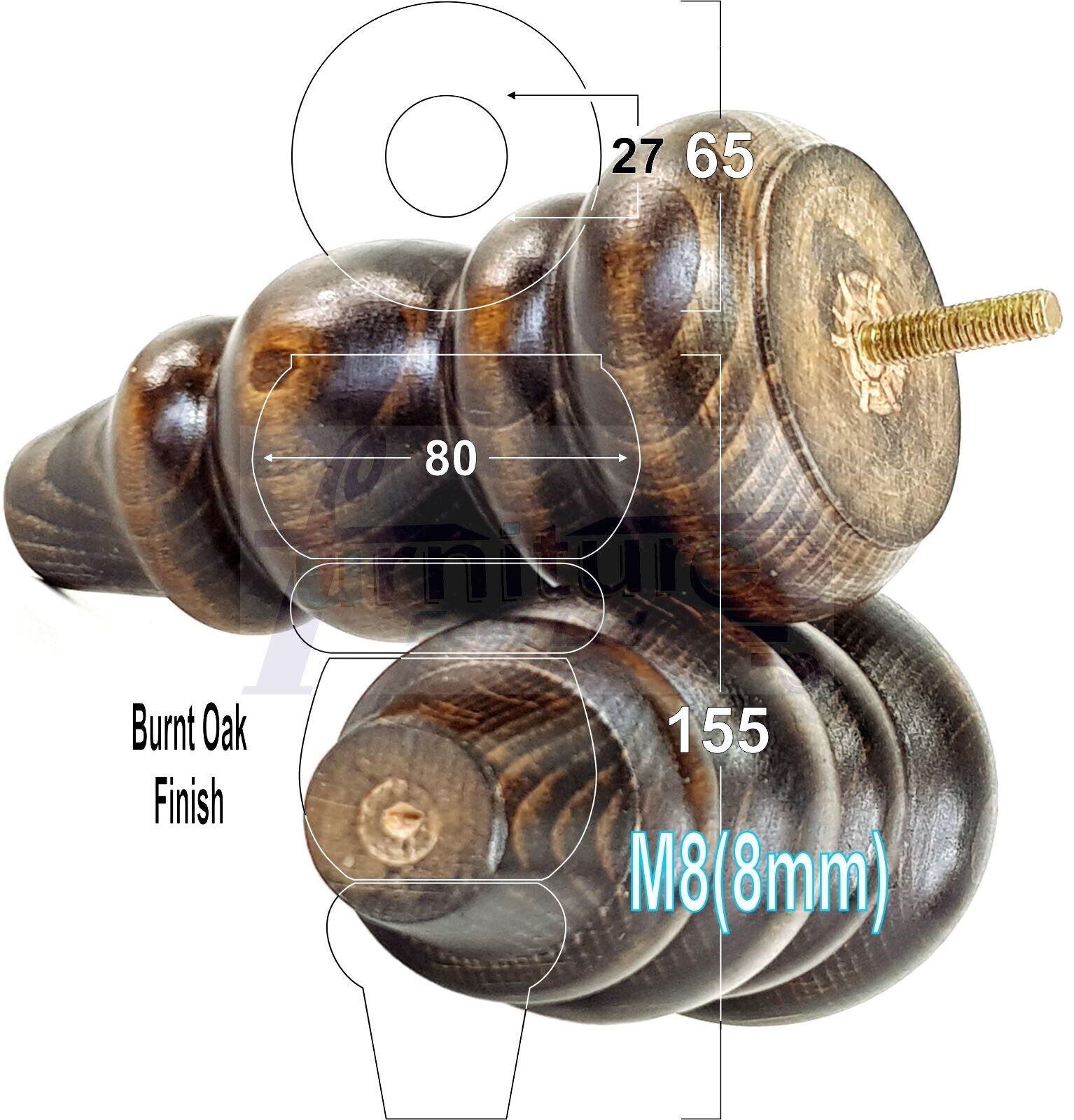 4 Solid Turned Wood Furniture Sofa Leg M8 Chair Settee Footstool Feet 155mm High
