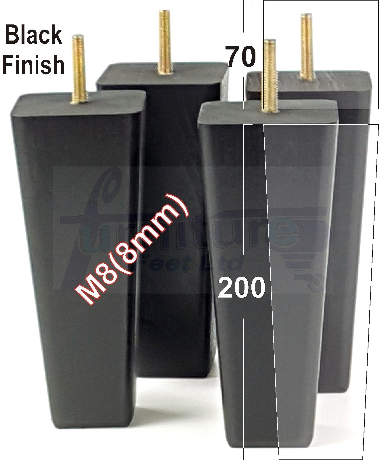 4x Wooden Furniture Legs 200mm High Replacement Square Tapered Feet 8mm