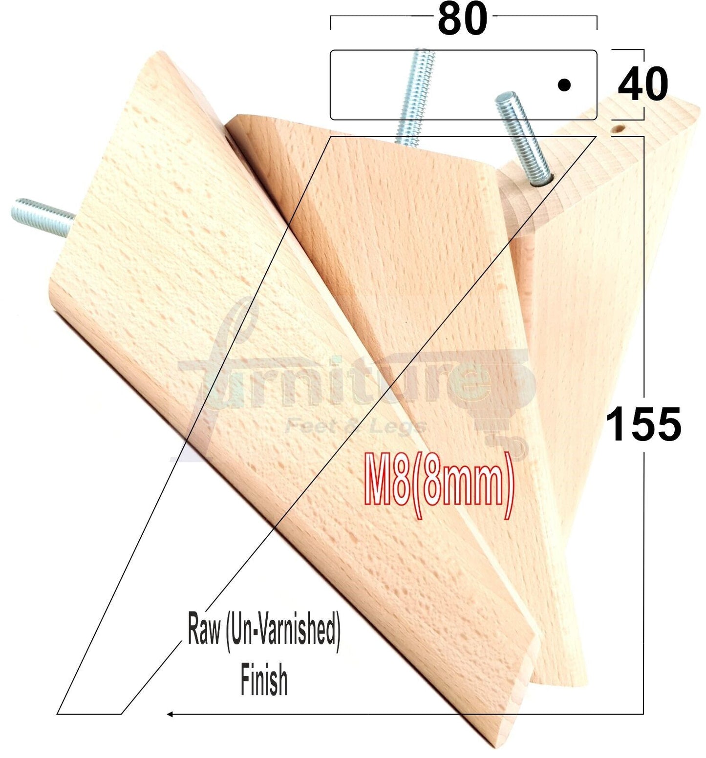 4 Replacement Tapered Feet 155mm High Wood Angled Furniture Legs 6 Inches Tall Chairs Stools Sofa's Beds Settee Cabinets M8