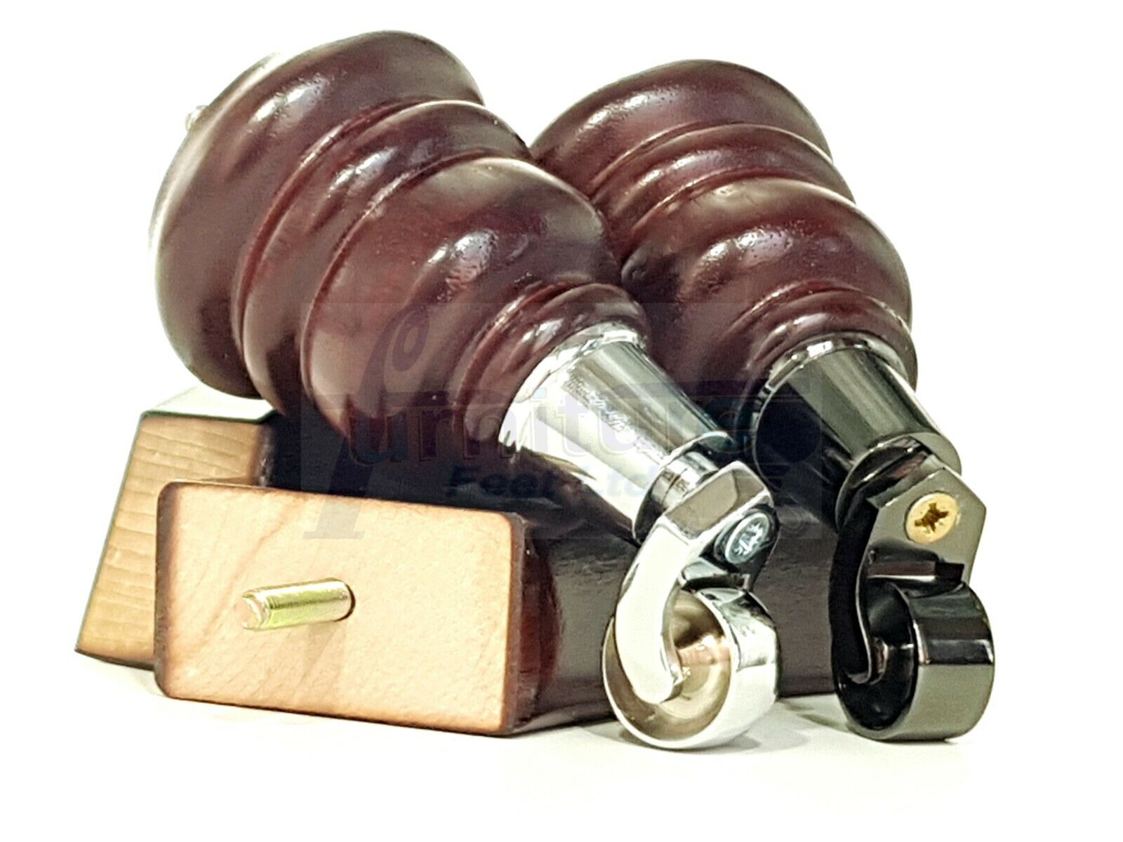 2 Replacement Wood Furniture Legs With Castors & 2 Curved Feet Mahogany 155mm Chair Sofa Stool M10