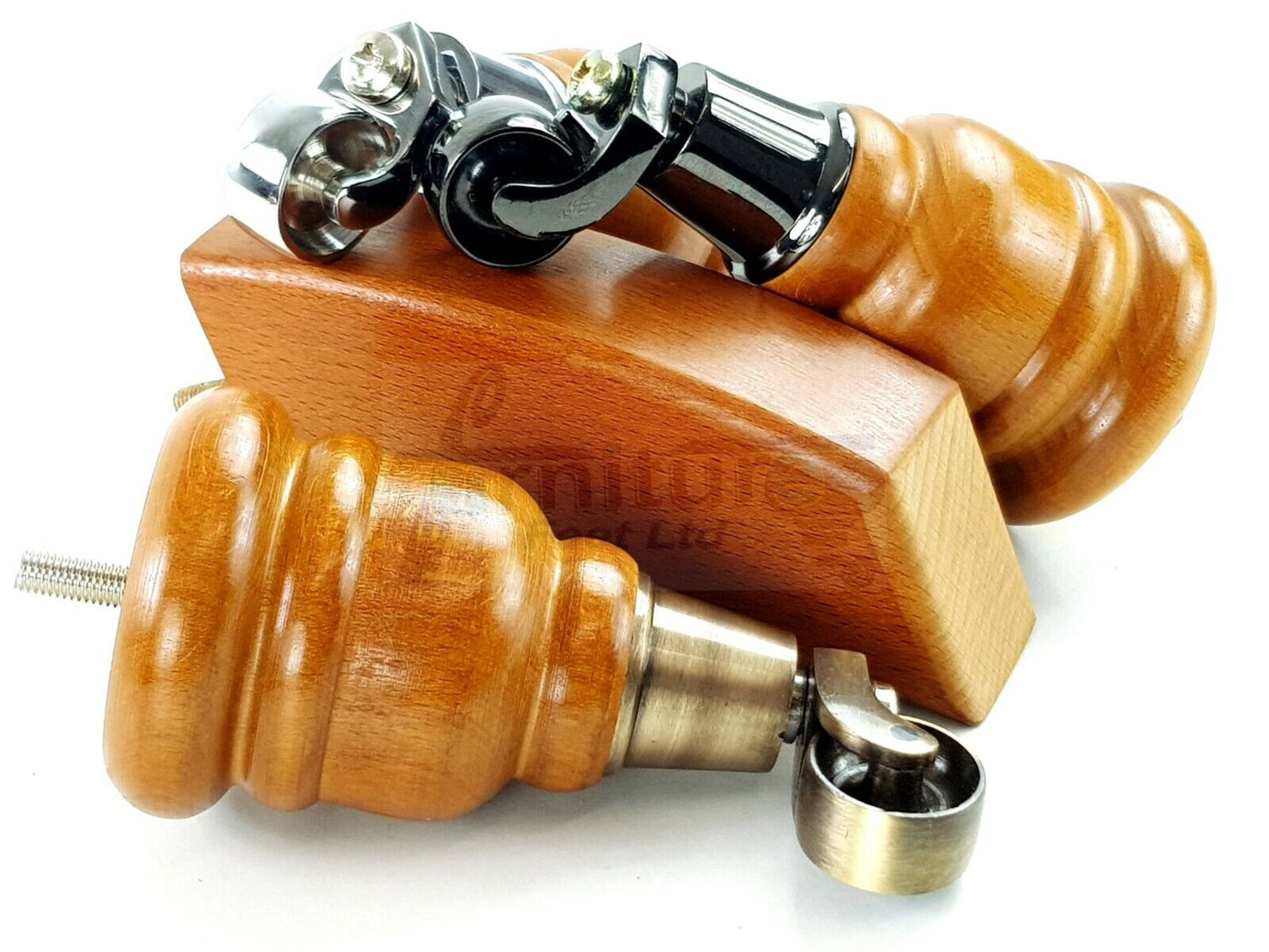  Golden Oak Turned Wood Furniture Feet 2 With Castors 155mm and 2 Curved Back Legs Sofas Chairs Stools Cabinets Beds M8 6 Inches