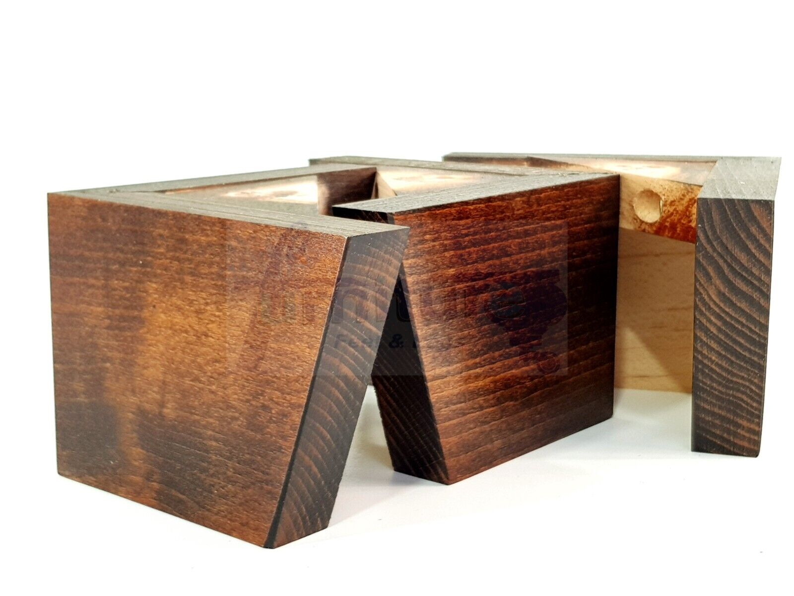 4 Solid Wood Furniture Legs Replacement Corner Feet 95mm High Self-Fixing: Chestnut Wash