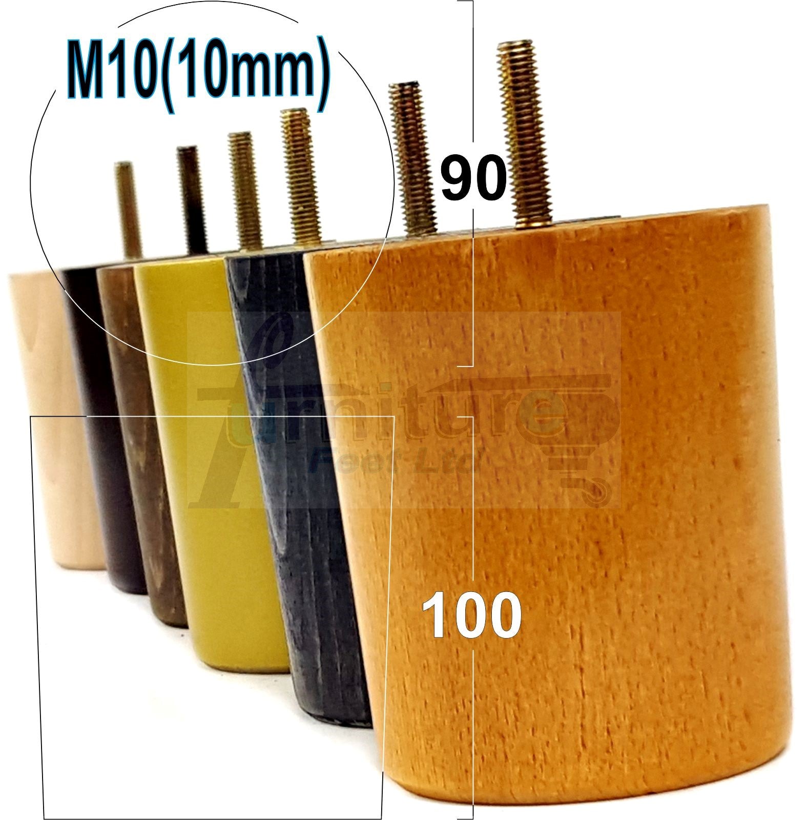 4x Turned Wood Furniture Legs Chair Sofa Bed M10 Replacement Settee Feet 100mm