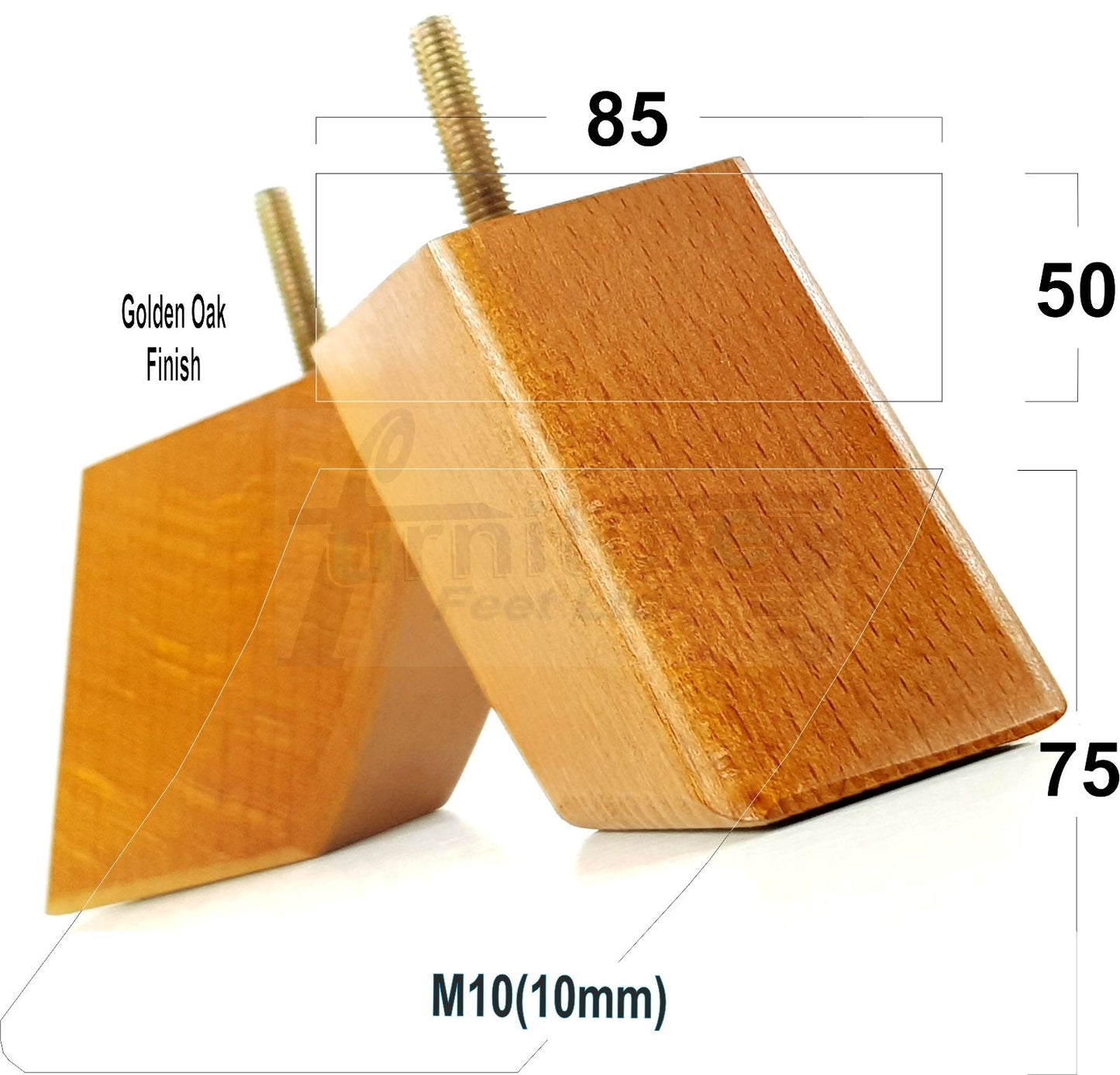 4x Wooden Furniture Legs 75mm High Replacement Sofa Feet 10mm Thread