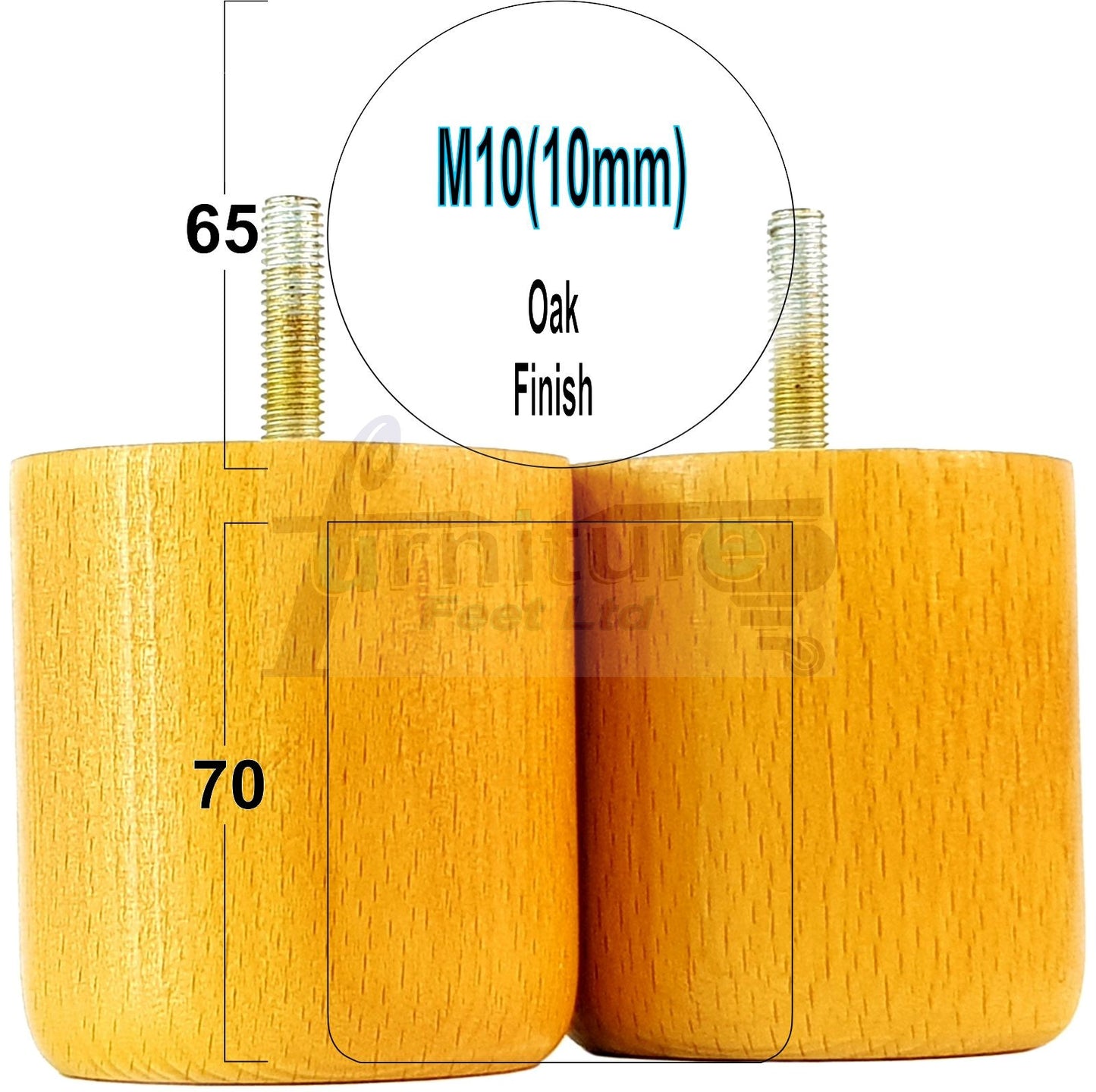 4x Solid Wood Turned Furniture Legs Replacement Bun Feet 70mm High 10mm Thread