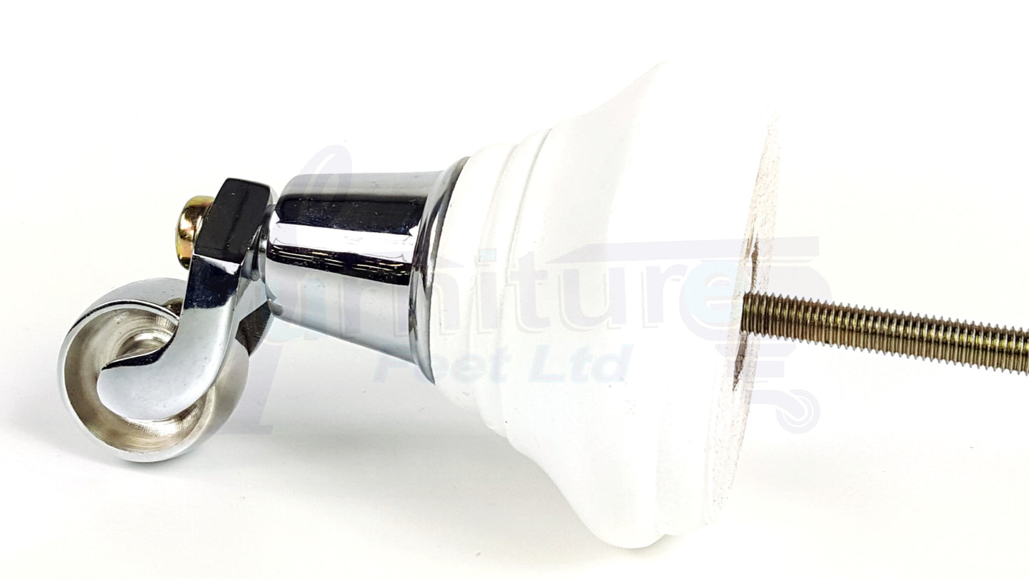 4x White Wooden Furniture Sofa Legs M8 With Castors Replacement Chair Settee Feet 115mm - 125mm High