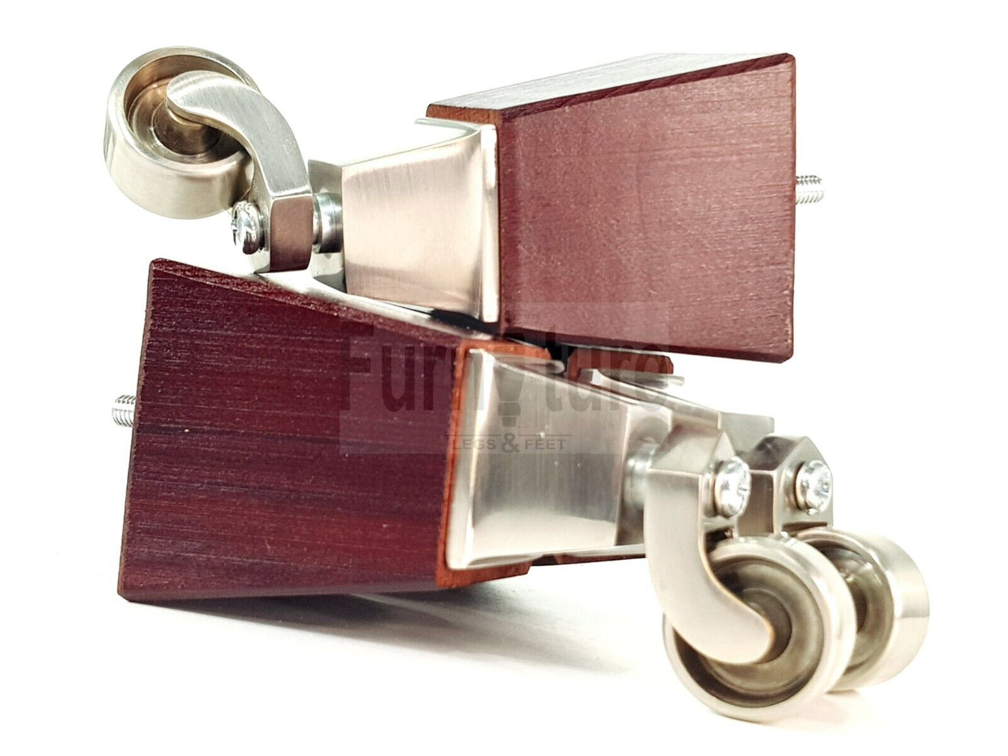 4x Block Wood With Brushed Castor Furniture Legs 8mm Thread For Chairs Settees Sofa 150mm