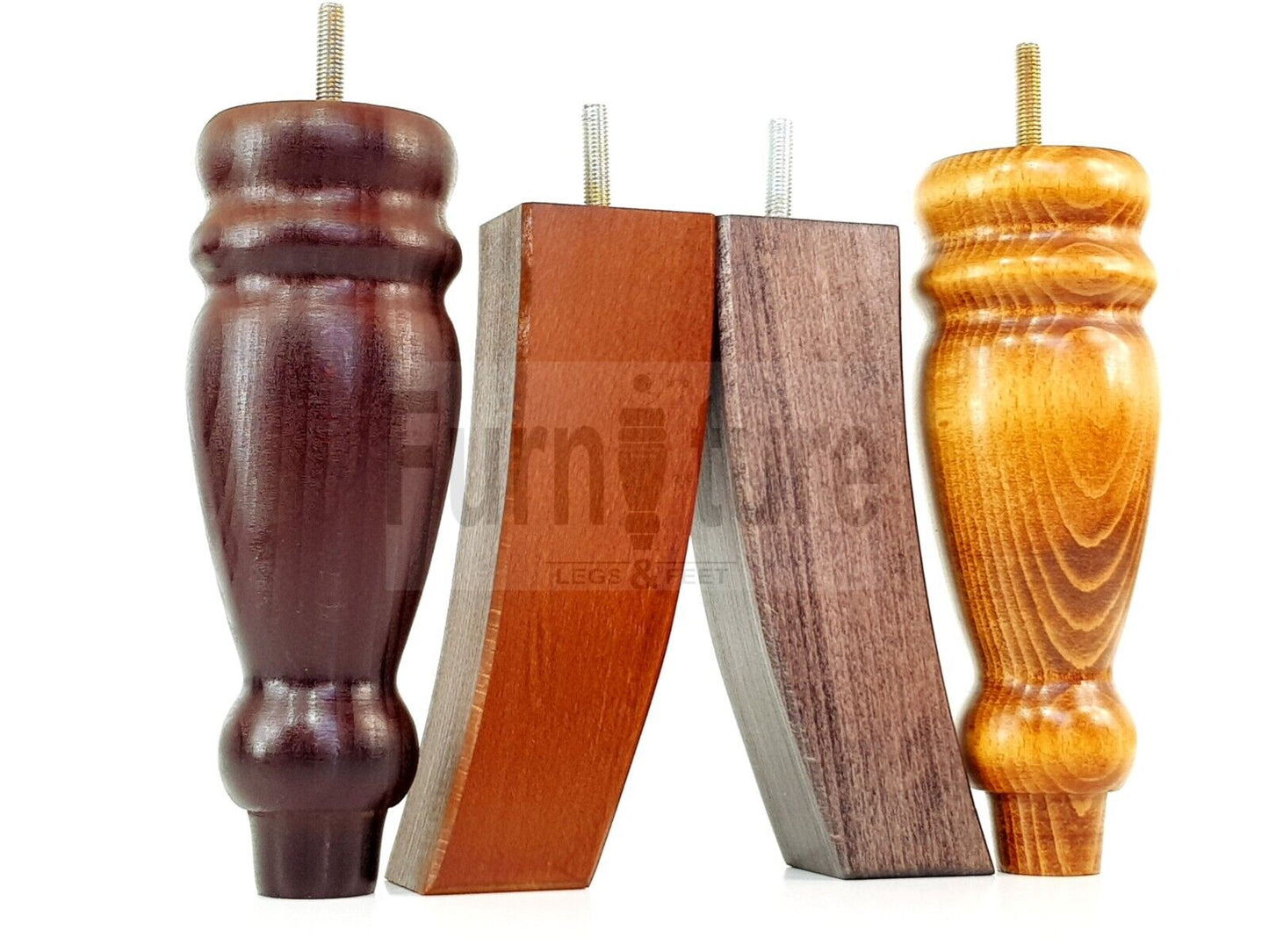 2 Traditional Turned Furniture Feet Replacement Sofa Legs 200mm & 2 Curved Back Legs 185mm for Chairs Stools Sofa Beds Settee Cabinets M8
