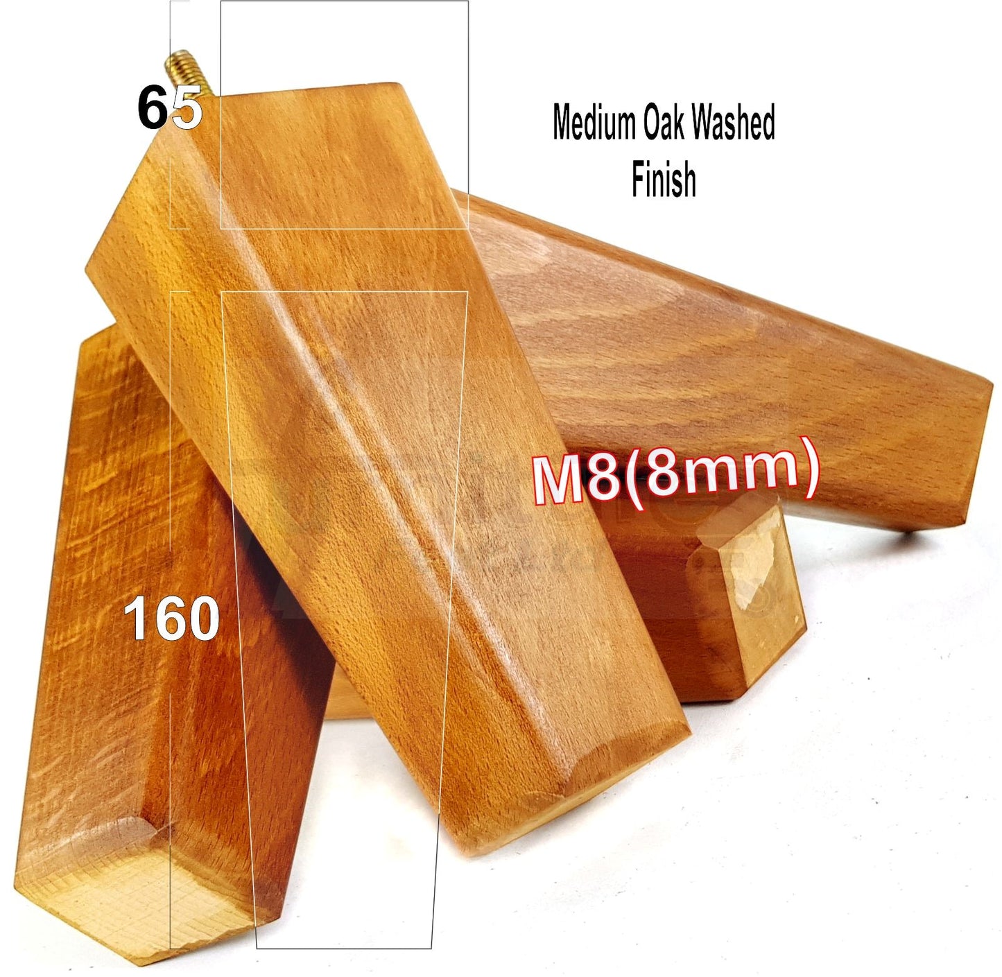 4x Wooden Furniture Legs 160mm High Replacement Square Tapered Feet 8mm