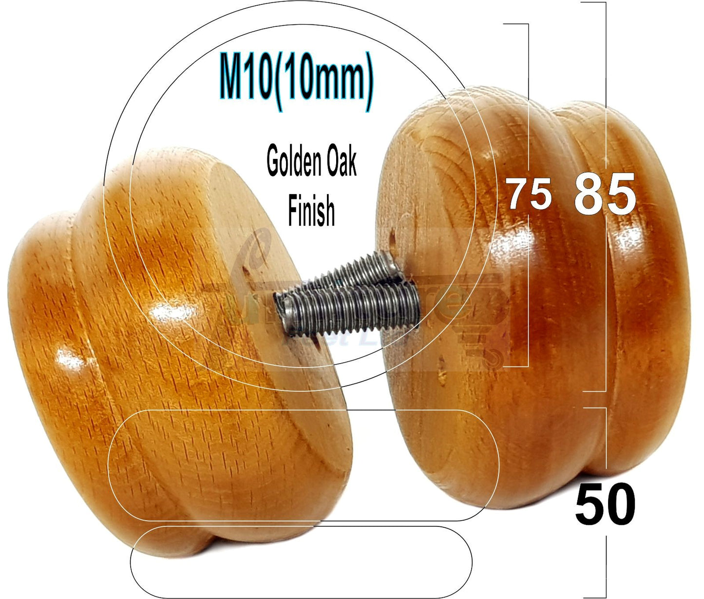 4 Wood Bun Feet Replacement Furniture Legs 50mm High M10 Thread Chairs Beds