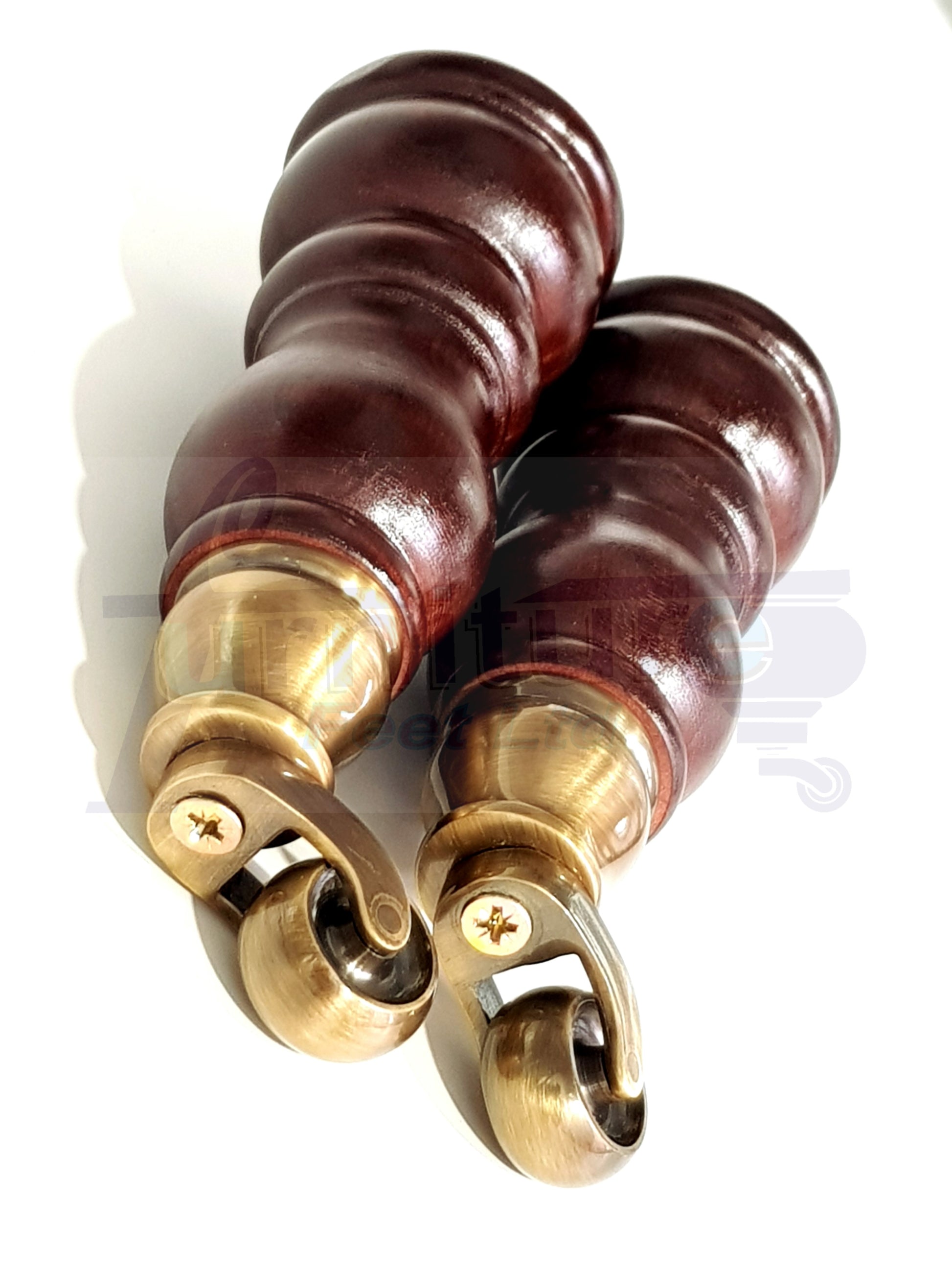 4 Turned Wood Furniture Feet With Antique Vase Castor 205mm High Legs Mahogany Finish M8 Sofas Chairs Stools Cabinets 8 Inches Tall 