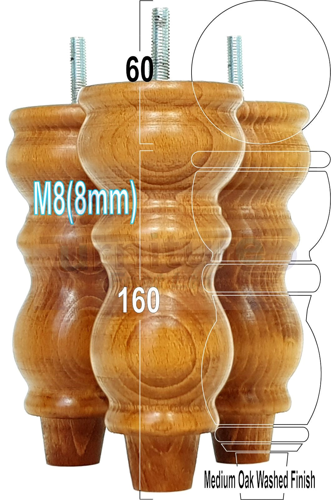Solid Wood Furniture Feet Set of 4 Legs 160mm High For Sofas Chairs Stools Cabinets & Beds M8