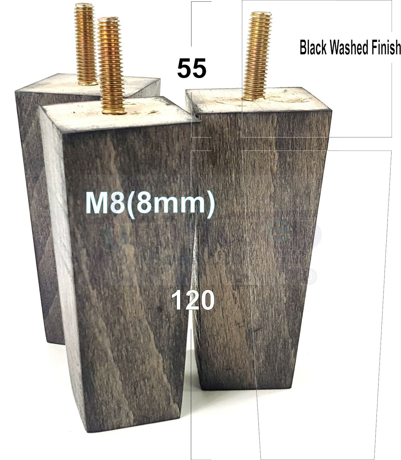 4x Solid Wood Furniture Legs Chair Settee Replacement Feet 120mm High 8mm Thread