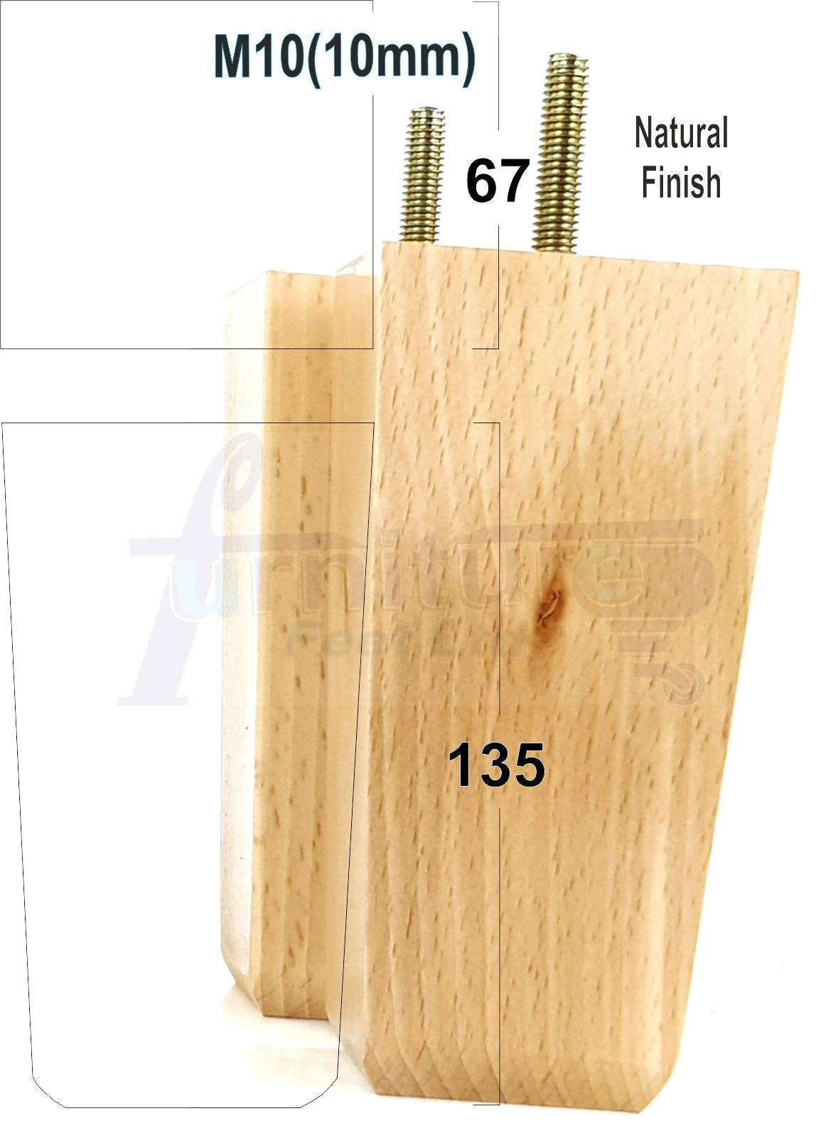 4x Block Wood Sofa Legs 135mm High Replacement Furniture Feet Chairs Cabinets M10 Thread	