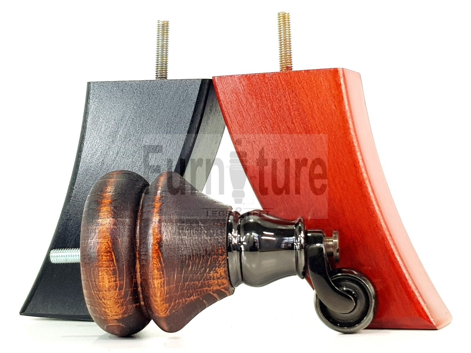 Turned Wood Furniture Feet 2 With Castors 140mm & 2 Curved Back Legs Sofas Chairs Stools Cabinets Beds M8