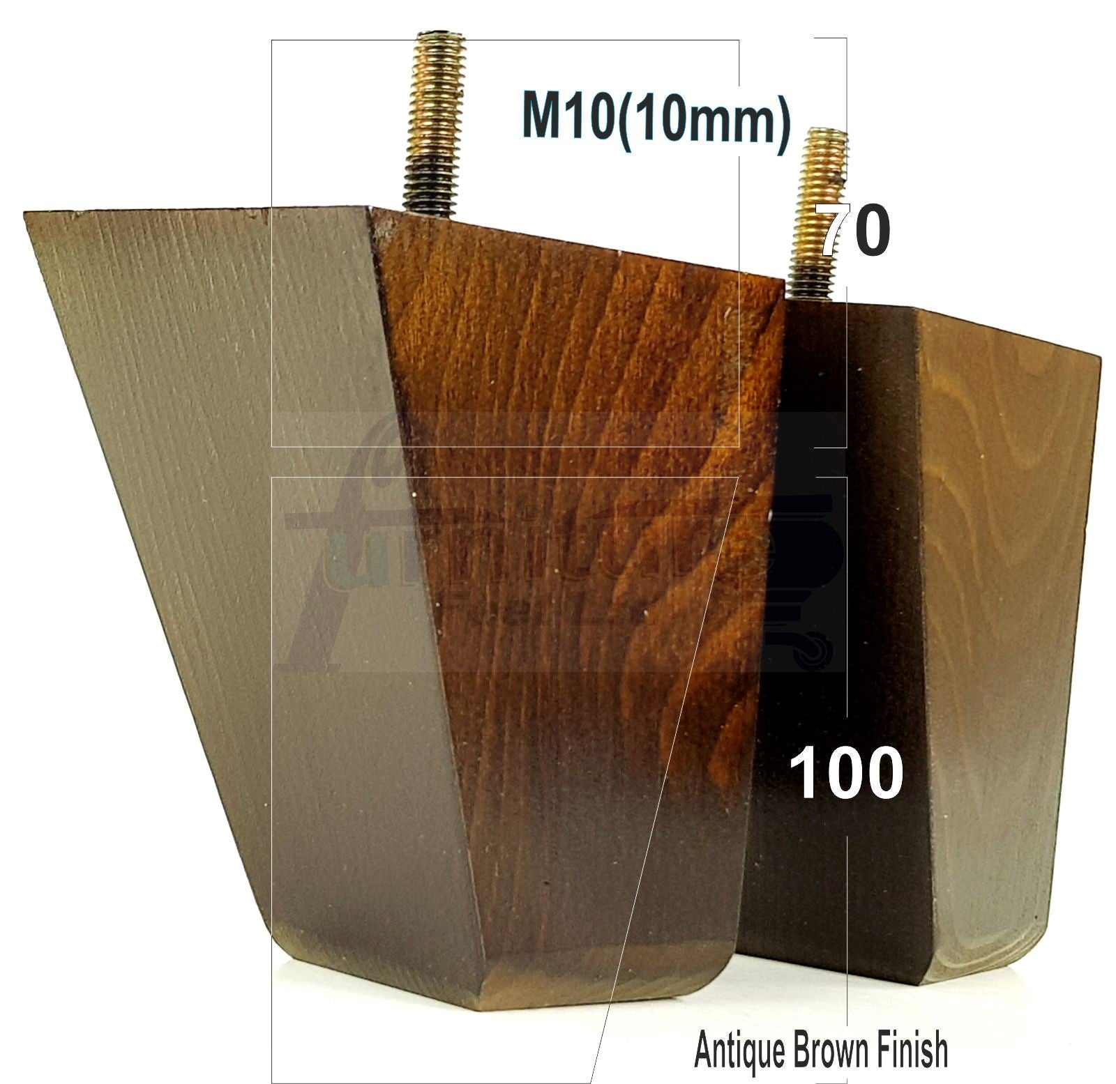 4x Angled Block Wood Sofa Legs 100mm High Replacement Furniture Feet Chairs Cabinets M10 Thread