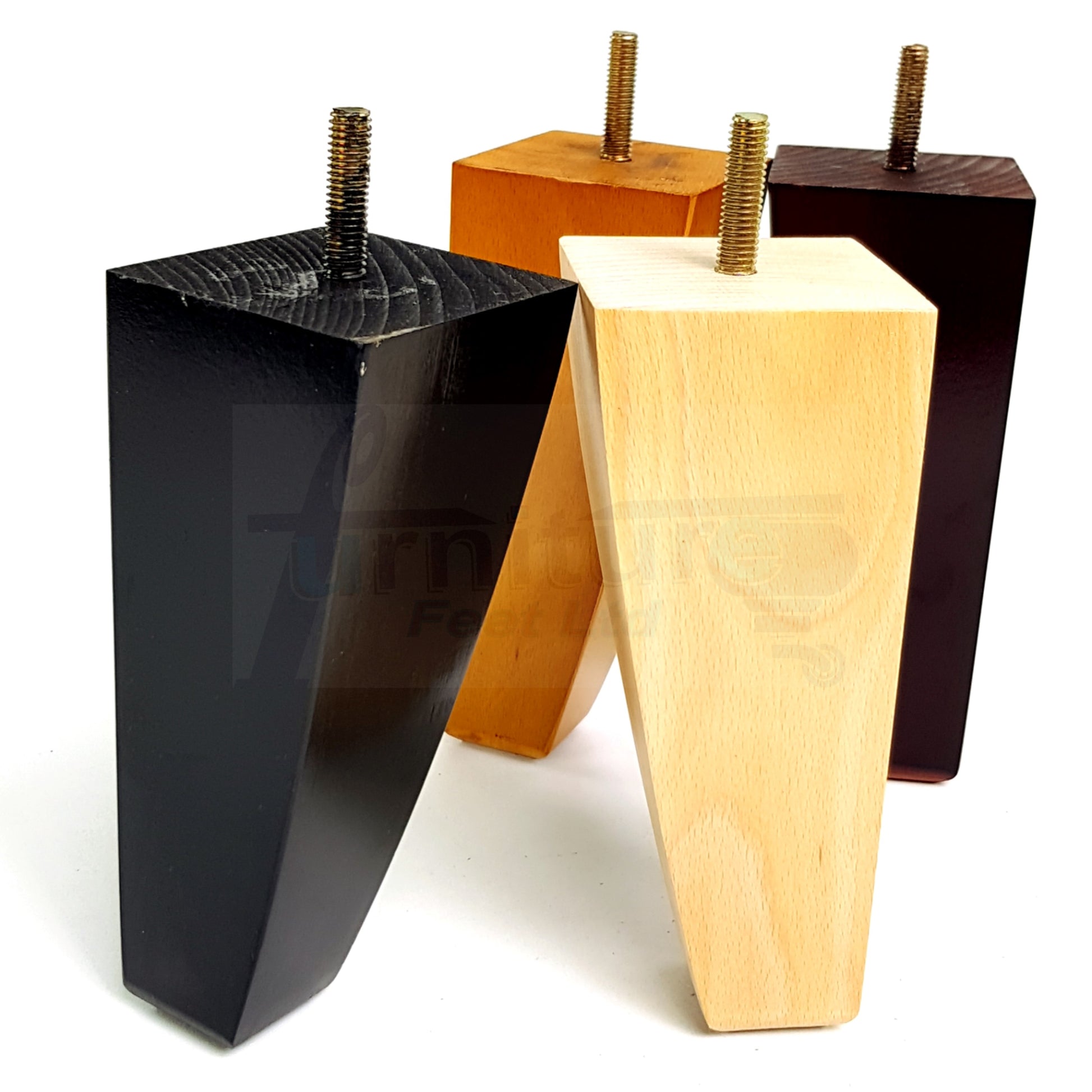 4x Tapered Square Furniture Legs Sofa Feet M10 Thread for Chairs, Settees 150mm High