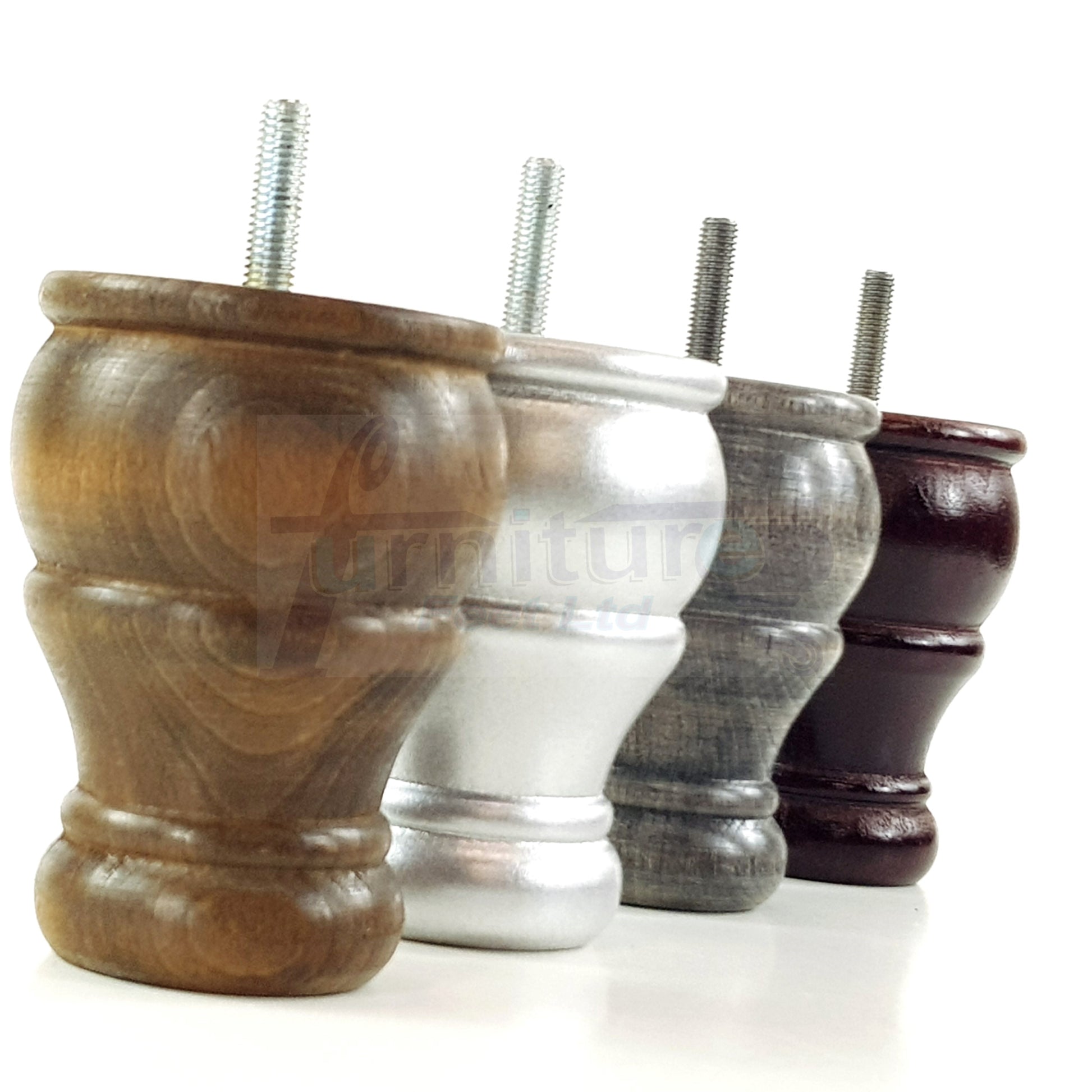 4 Turned Wood Furniture Legs Replacement Sofa Settee Chair Bed Feet 100mm High M10 Thread