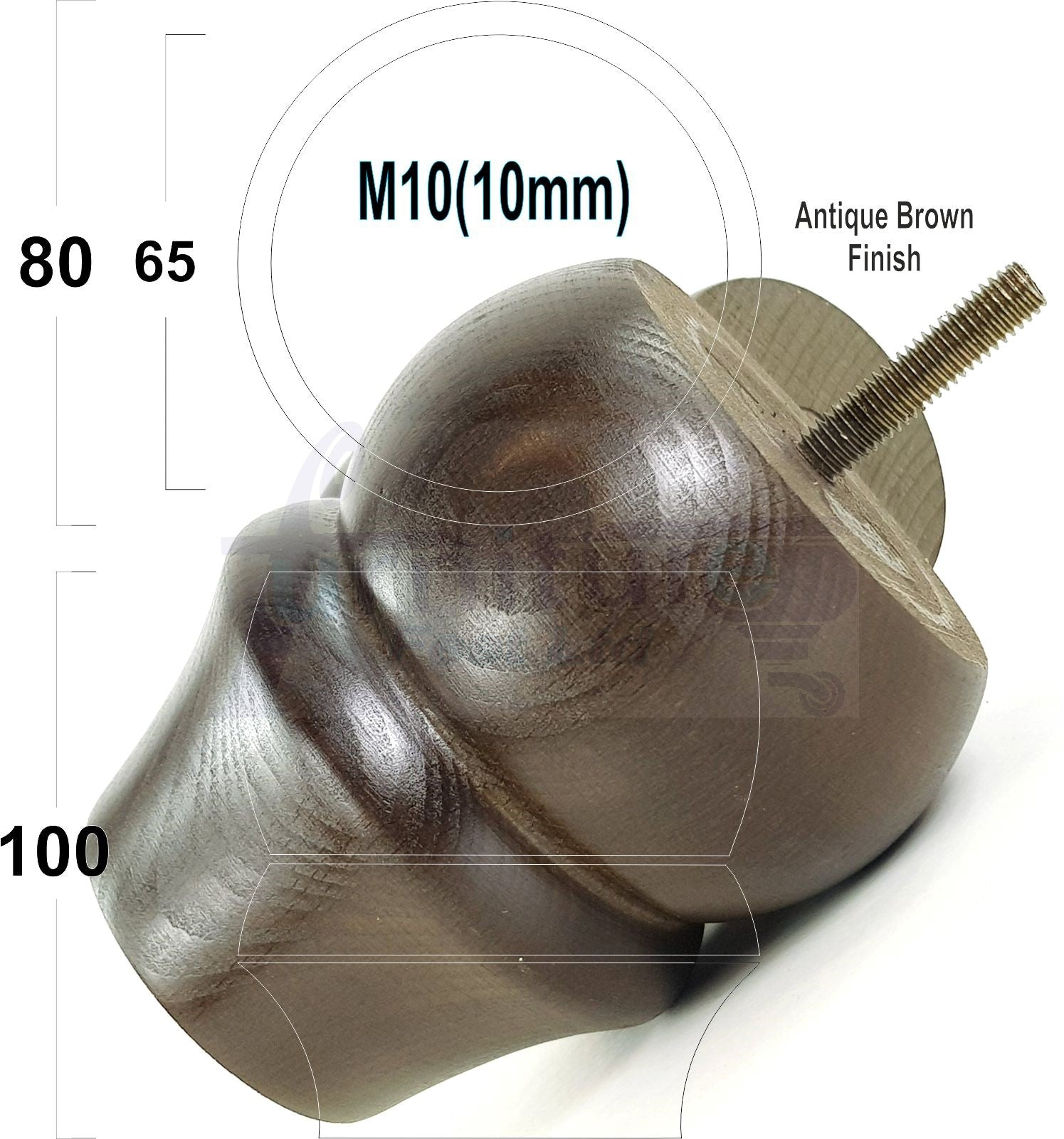 Set Of 4 Solid Wood Turned Furniture Legs Replacement Bun Feet 100mm High 10mm Thread