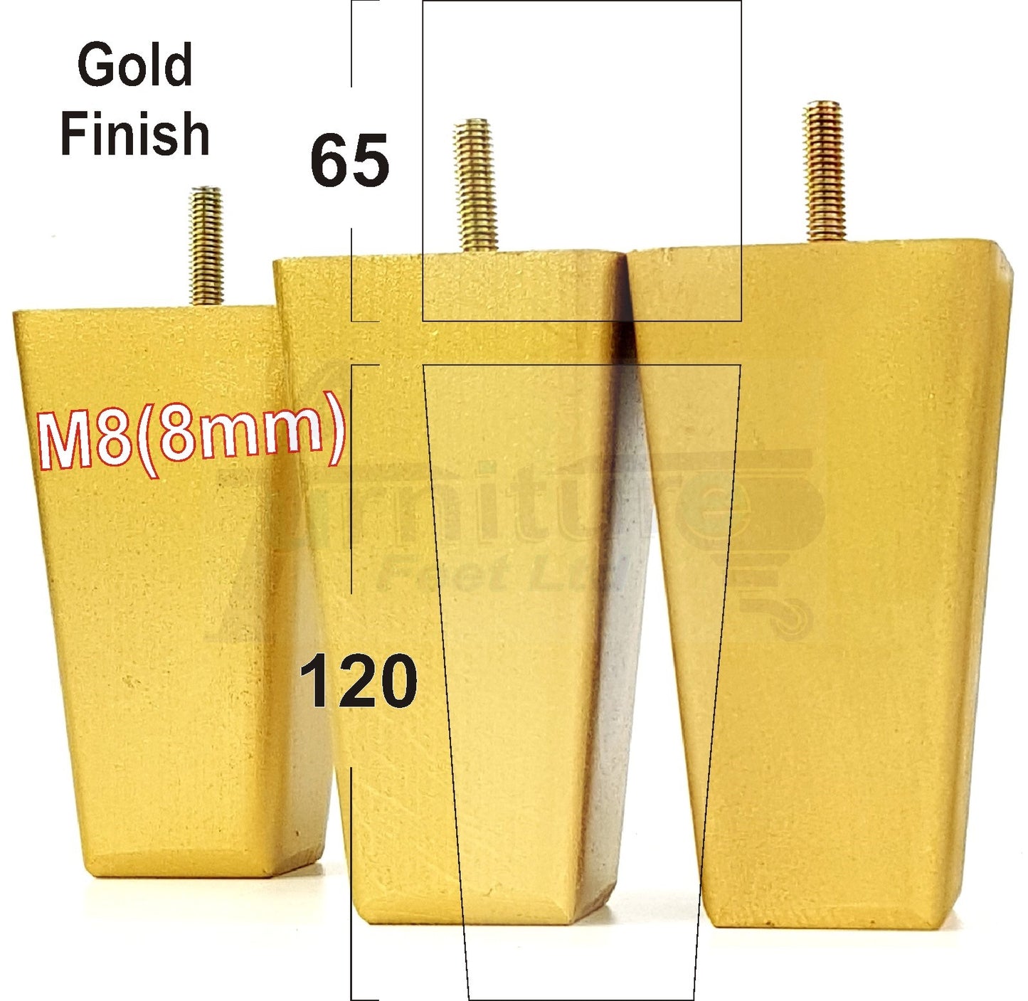 4x Wooden Furniture Legs 120mm High Replacement Square Tapered Feet 8mm