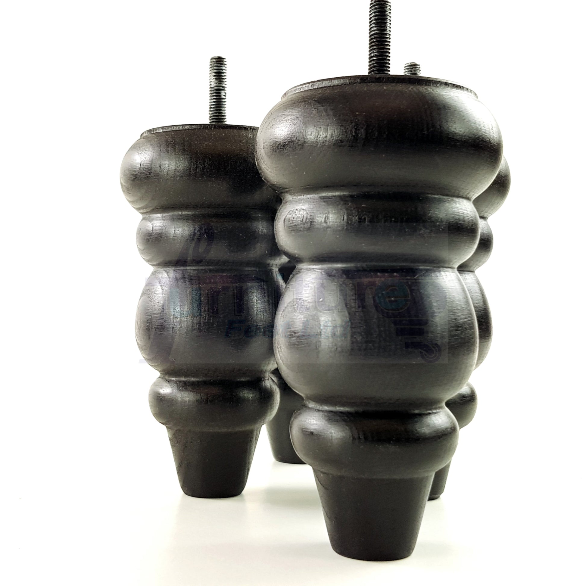 4x Solid Turned Wood Furniture Legs Chair Settee Feet 155mm 8mm Thread Black