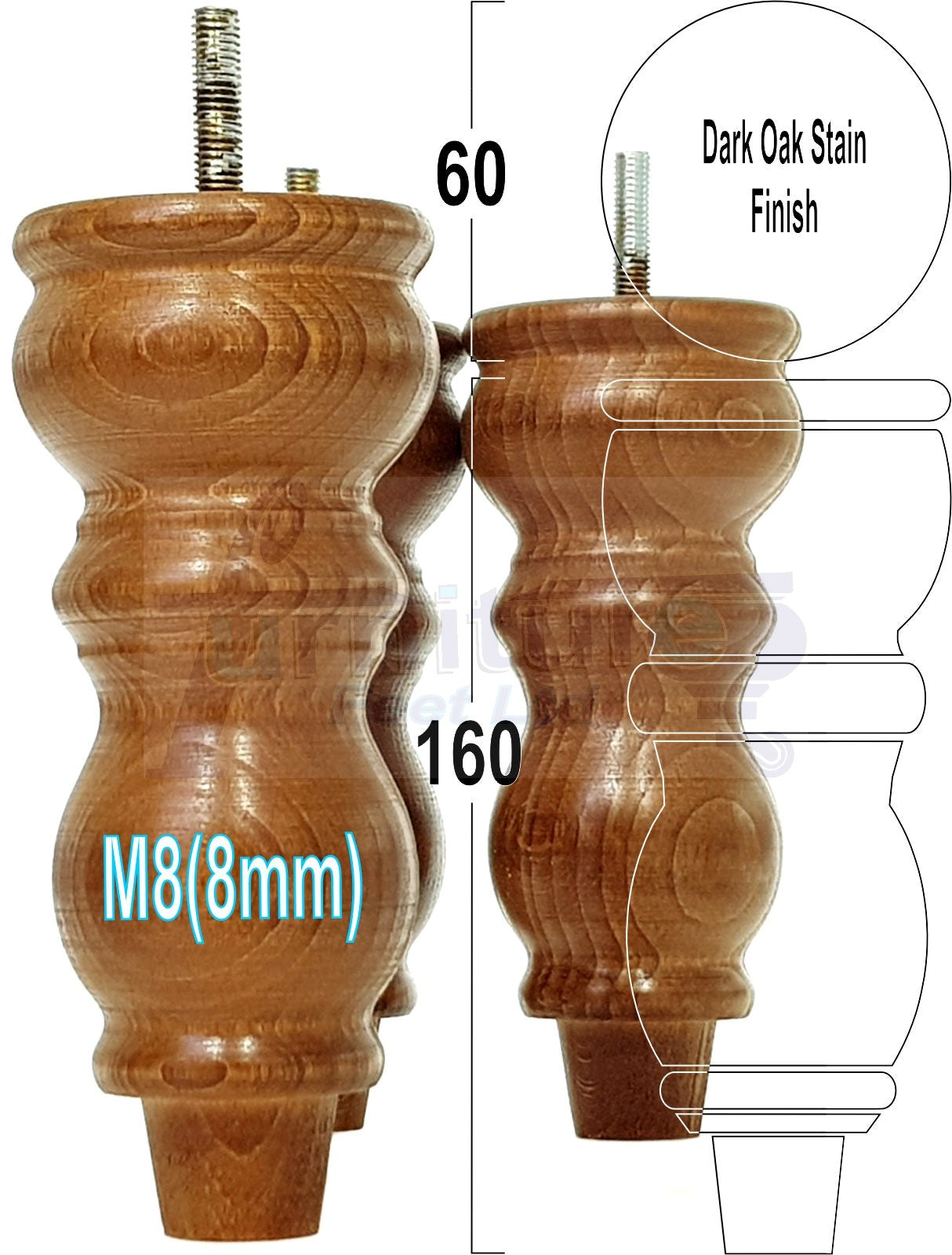 Solid Wood Furniture Feet Set of 4 Legs 160mm High For Sofas Chairs Stools Cabinets & Beds M8