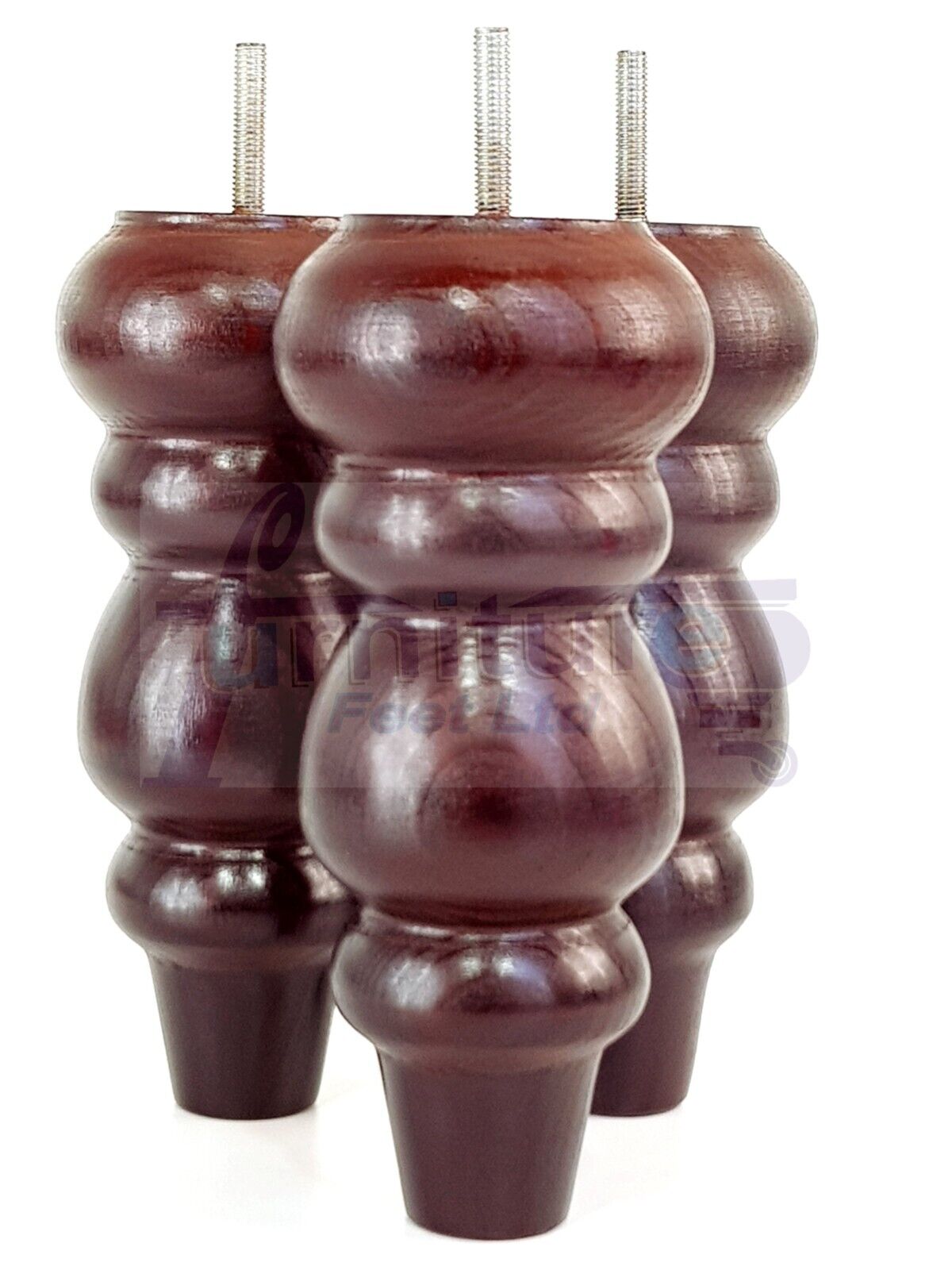4 Solid Wood Furniture Legs Replacement Turned Feet 200mm High M8(8mm) Thread: Antique Mahogany