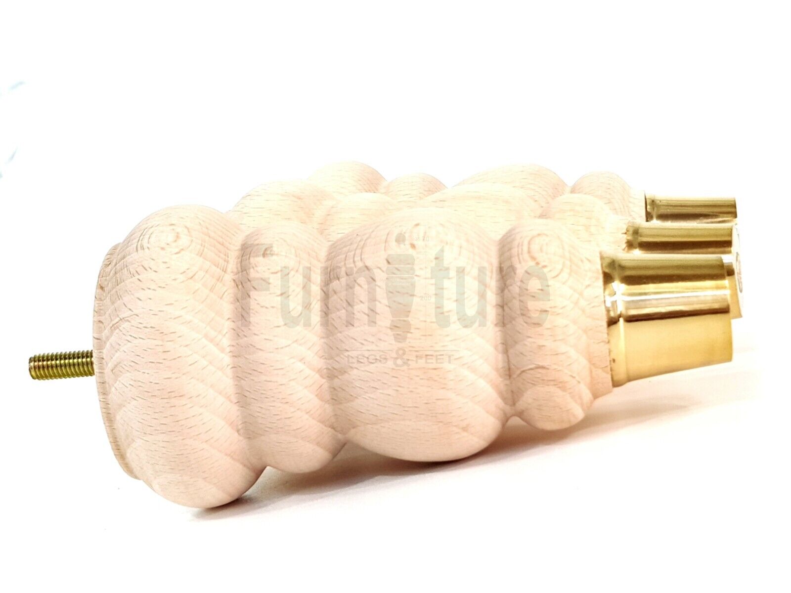 4x Turned M8 Wood Furniture Chair Sofa, Settee Legs Feet Brass Slipper Cup 160mm
