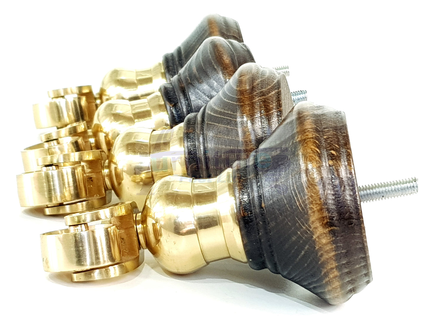 4x Burnt Oak Washed Wooden Furniture Sofa Legs M8 With Castors Replacment Chair Settee Feet 115mm - 125mm High