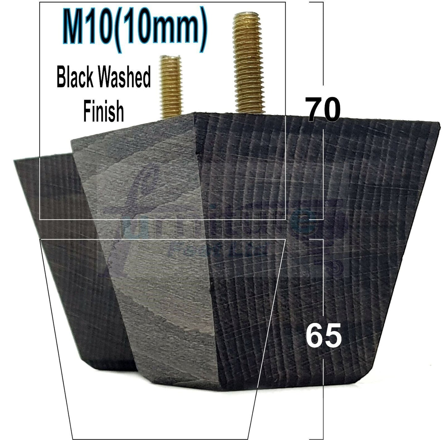 4 Solid Wood Square Furniture Feet Replacement Legs 65mm High M10 Thread